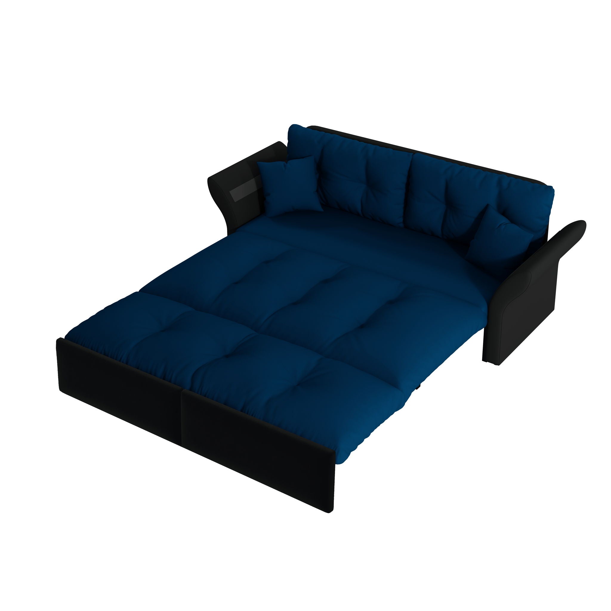 Queen Pull Out Sofa Bed, 3 In 1 Convertible Sleeper Tufted Sofa & 2 Soft Pillows - Blue
