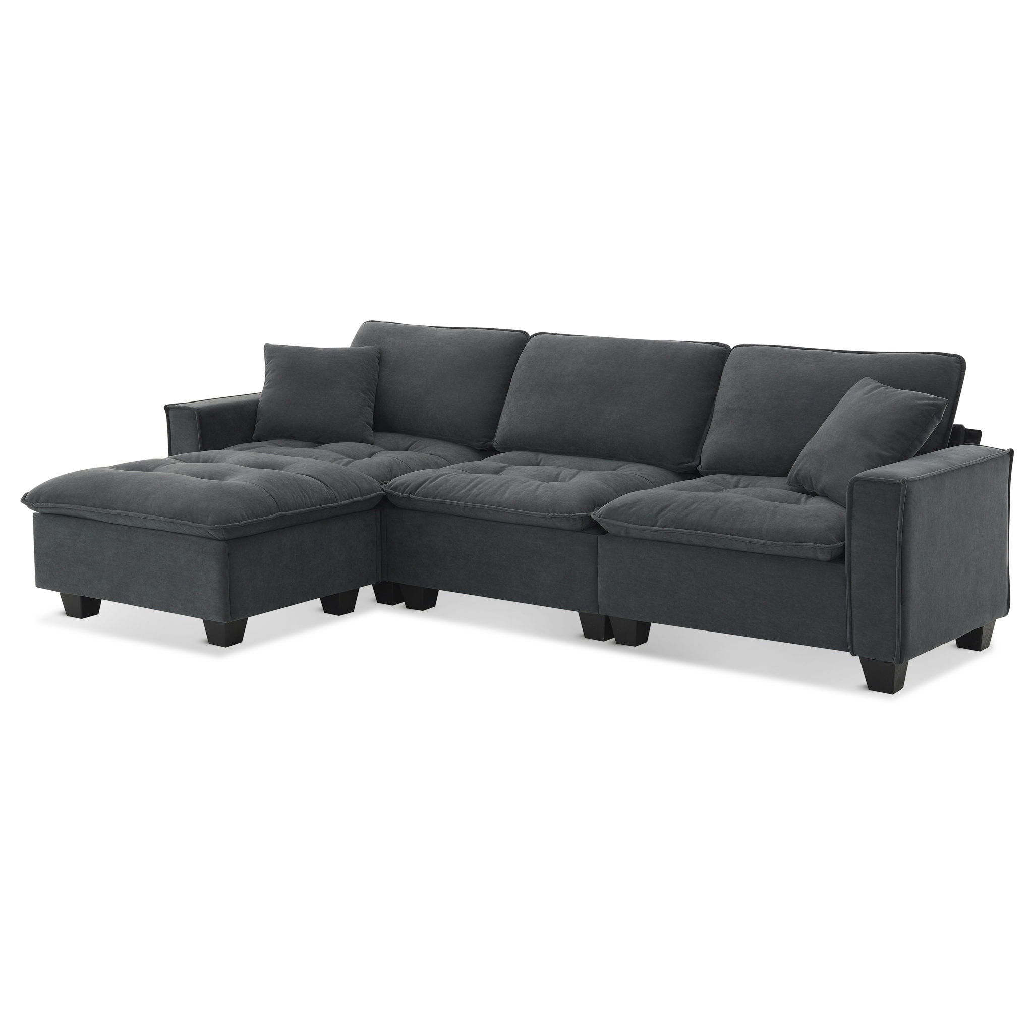 Modern Convertible Sectional L Shaped Reversible Couch Set With Free Pillows 4 Seat Suede Sleeper Sofa With Ottoman