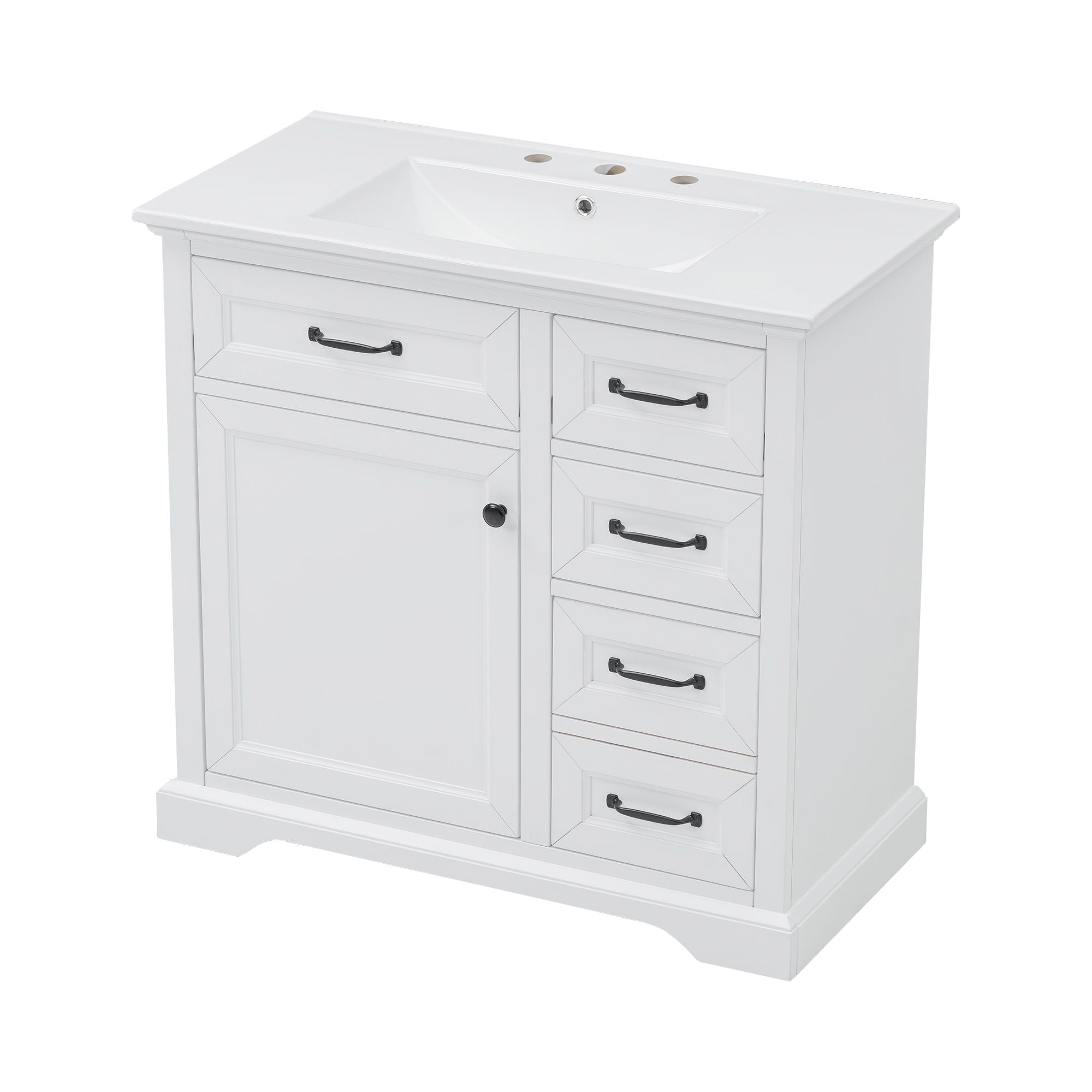 36" Bathroom Vanity With Sink, 2 Tip-Out Drawers, Soft Close Hinges