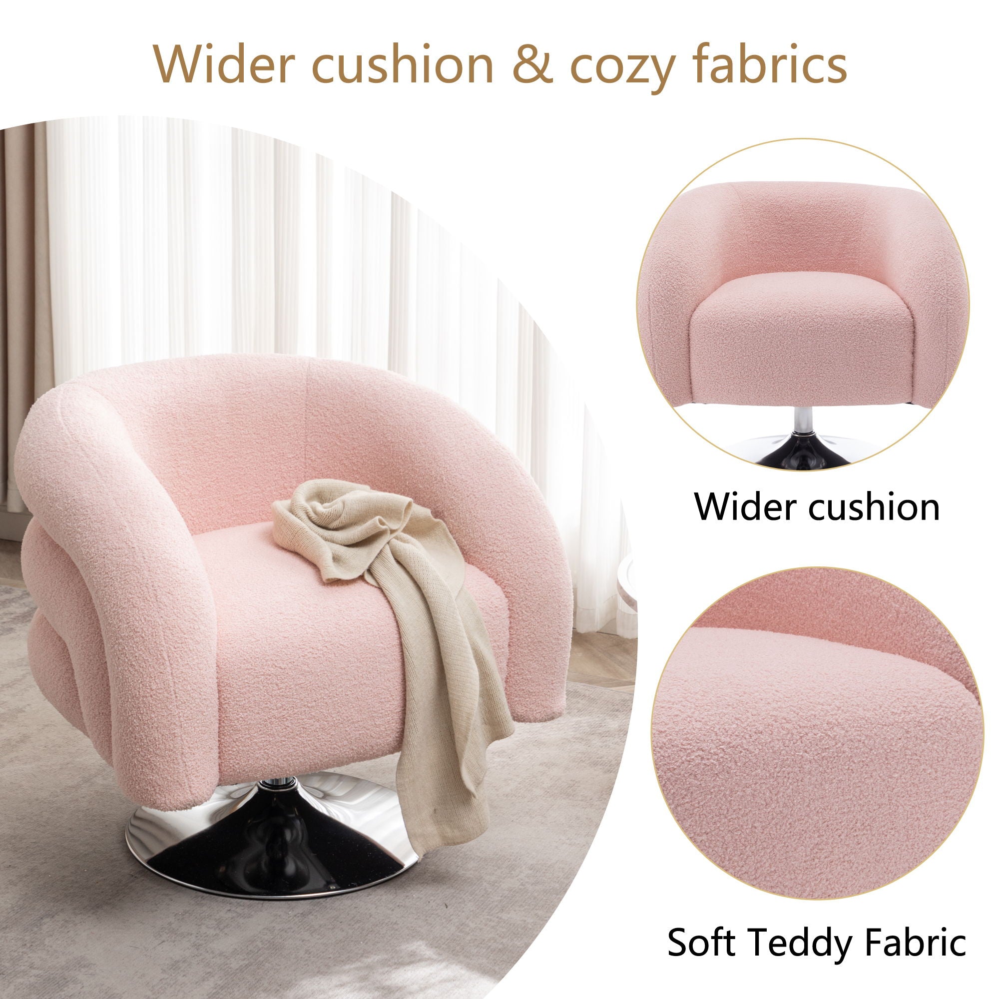 Modern Style Single Swivel Sofa Chair, Teddy Upholstered Single Sofa With Round And Fluffy Reading Chair, Suitable For Living Room
