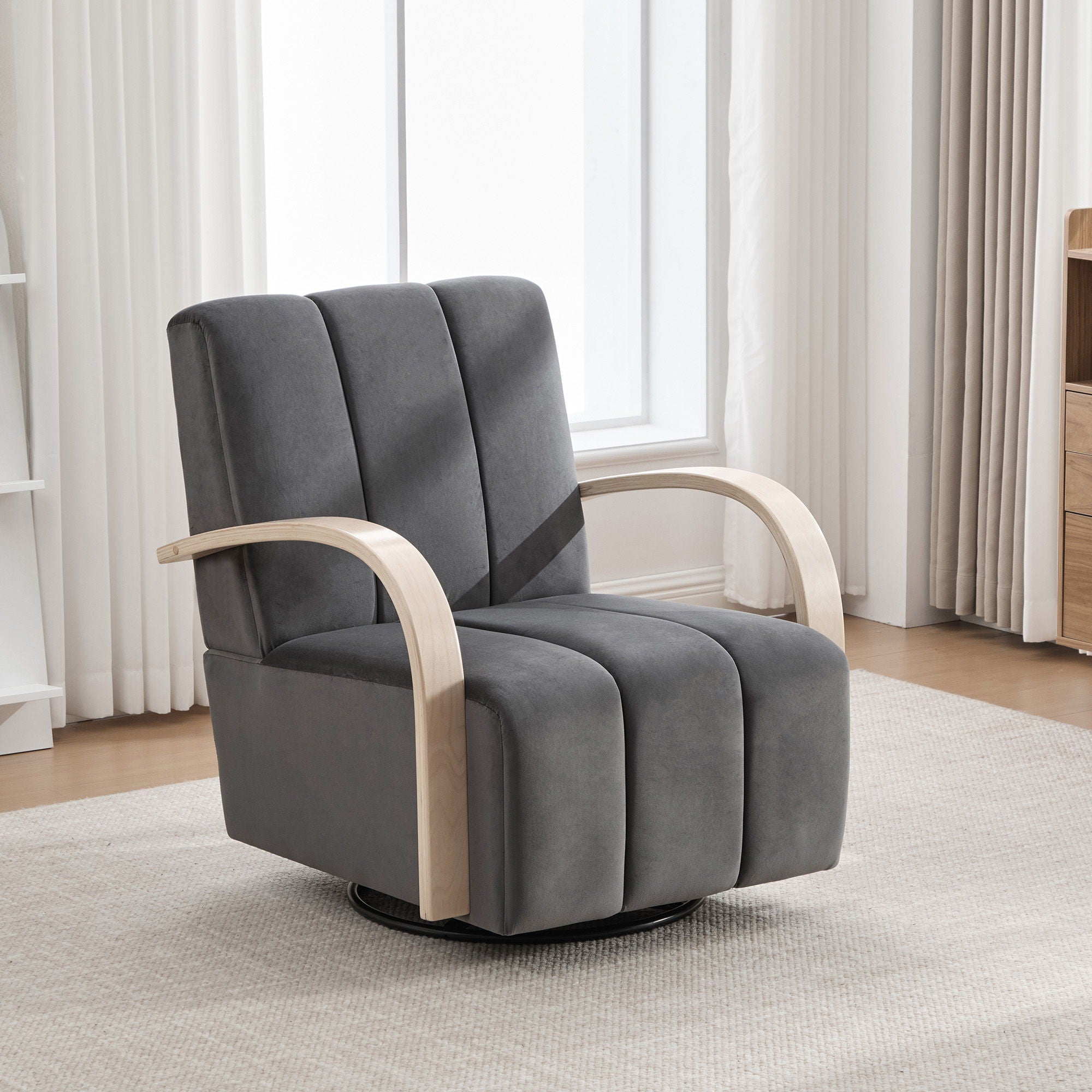 360° Swivel Accent Chair With Armrests - Charcoal