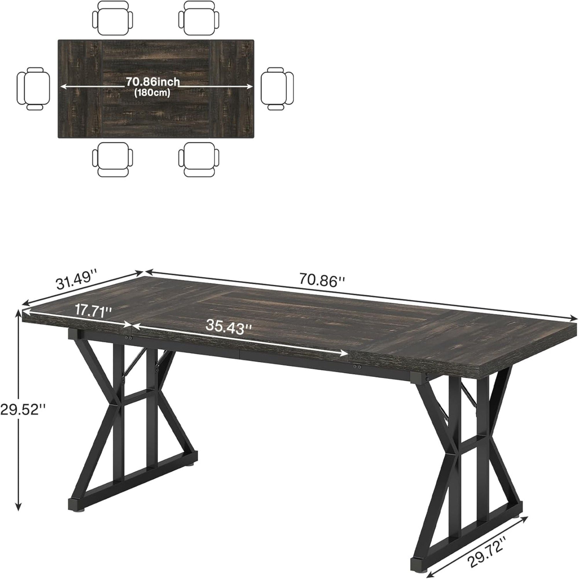 Rectangular Dining Table With X Trestle Metal Legs