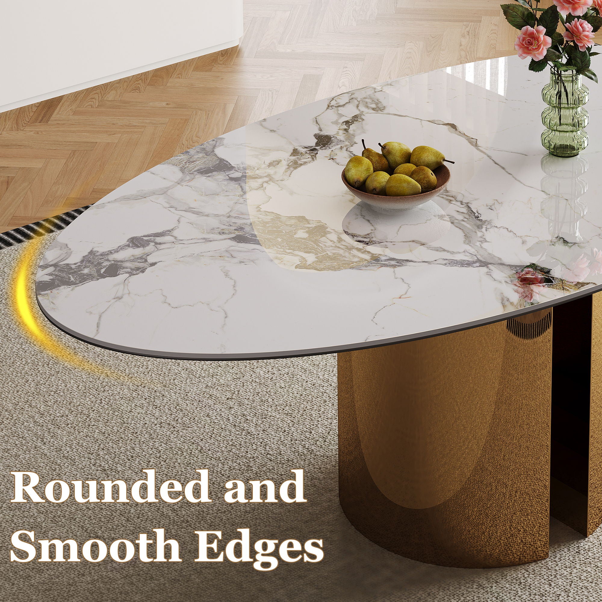 Steel Base Oval Sintered Stone Dining Table With 4 Chairs