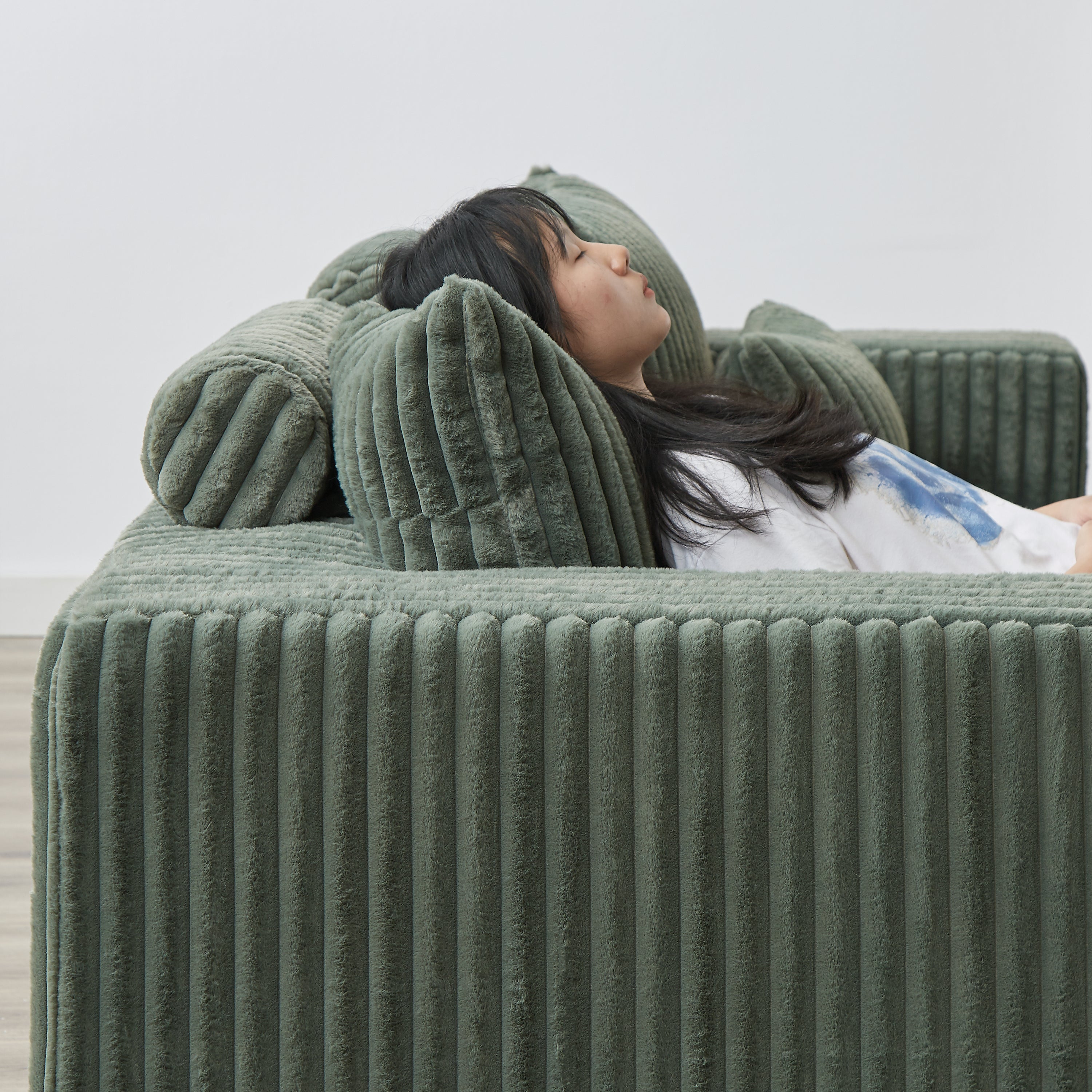 87' Oversized Sectional Lounge Chaise with Plush Corduroy Fabric