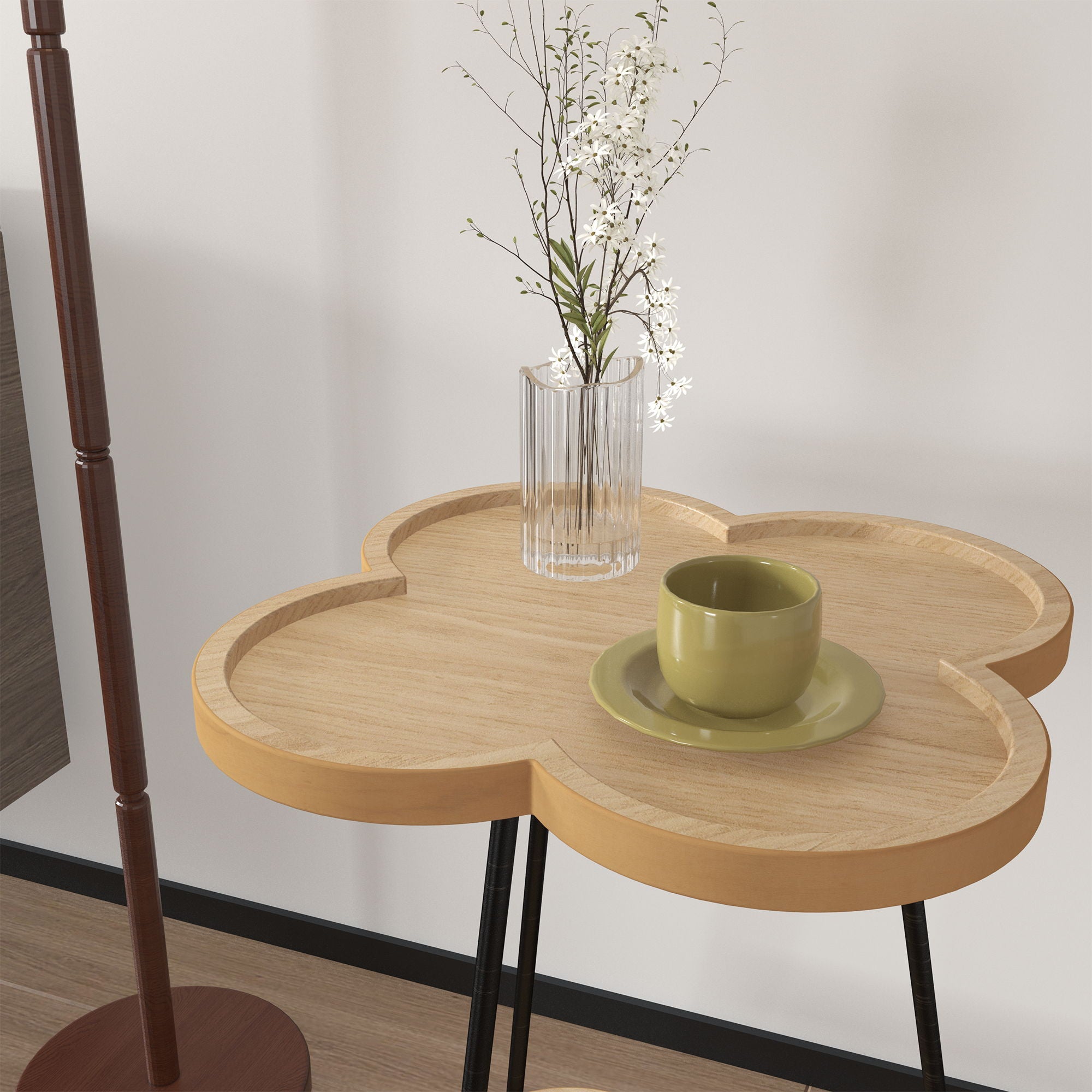 Petal Shape Accent Side Table - Acacia Wood