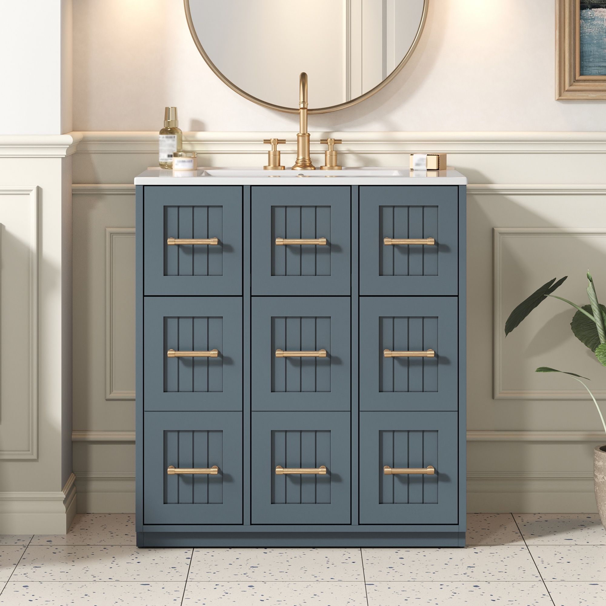 Bathroom Vanity With Undermount Sink, Soft-Close Doors, Drawers, Ceramic Sink