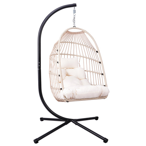 Outdoor Egg Hanging Chair with Stand, Patio Wicker Swing Egg Chair Indoor Swinging Chair Outdoor Hammock