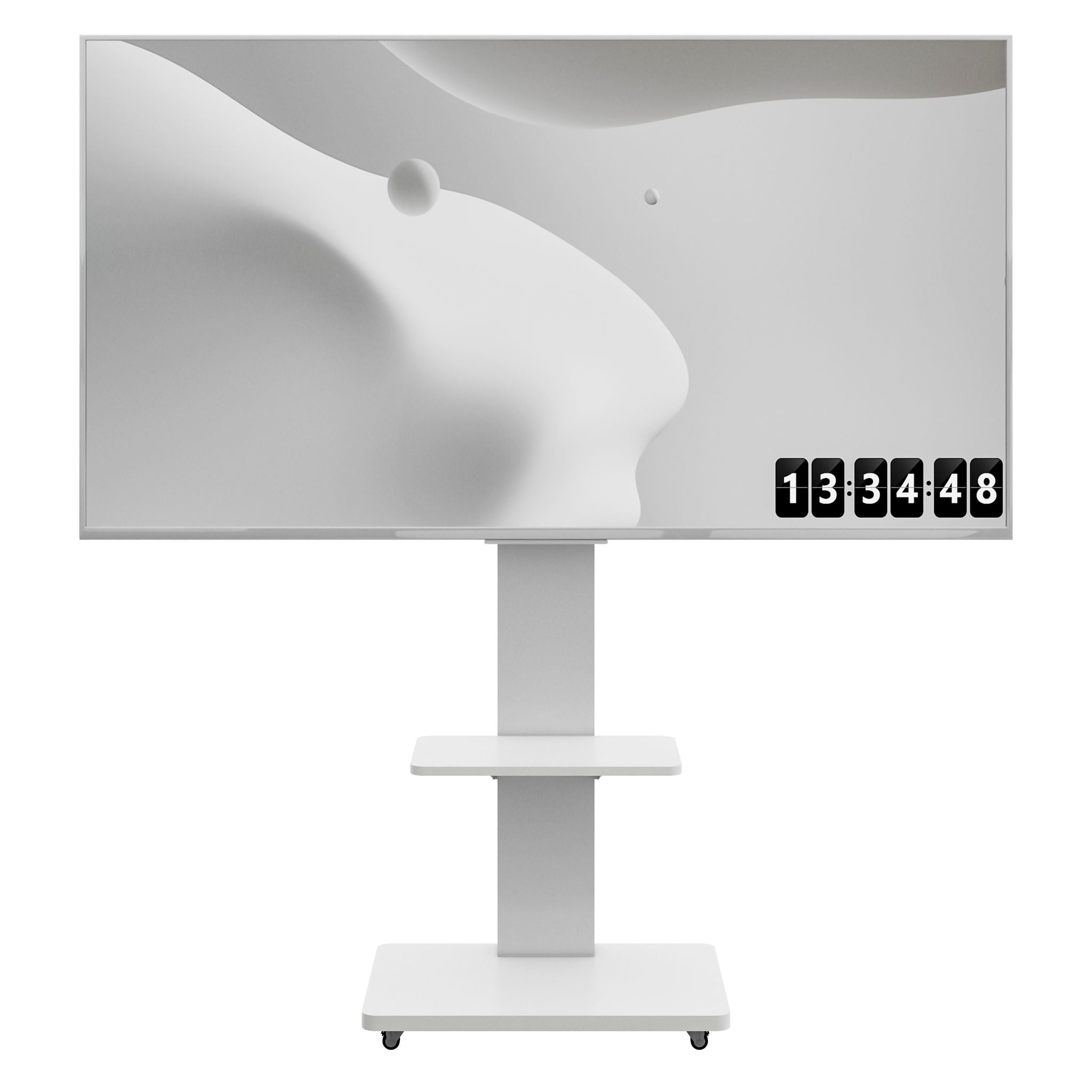 Mobile TV Stand With Shelf Floor Mount Cart For TVs With Lockable Wheels Ideal For Living Room Bedroom Or Office - White