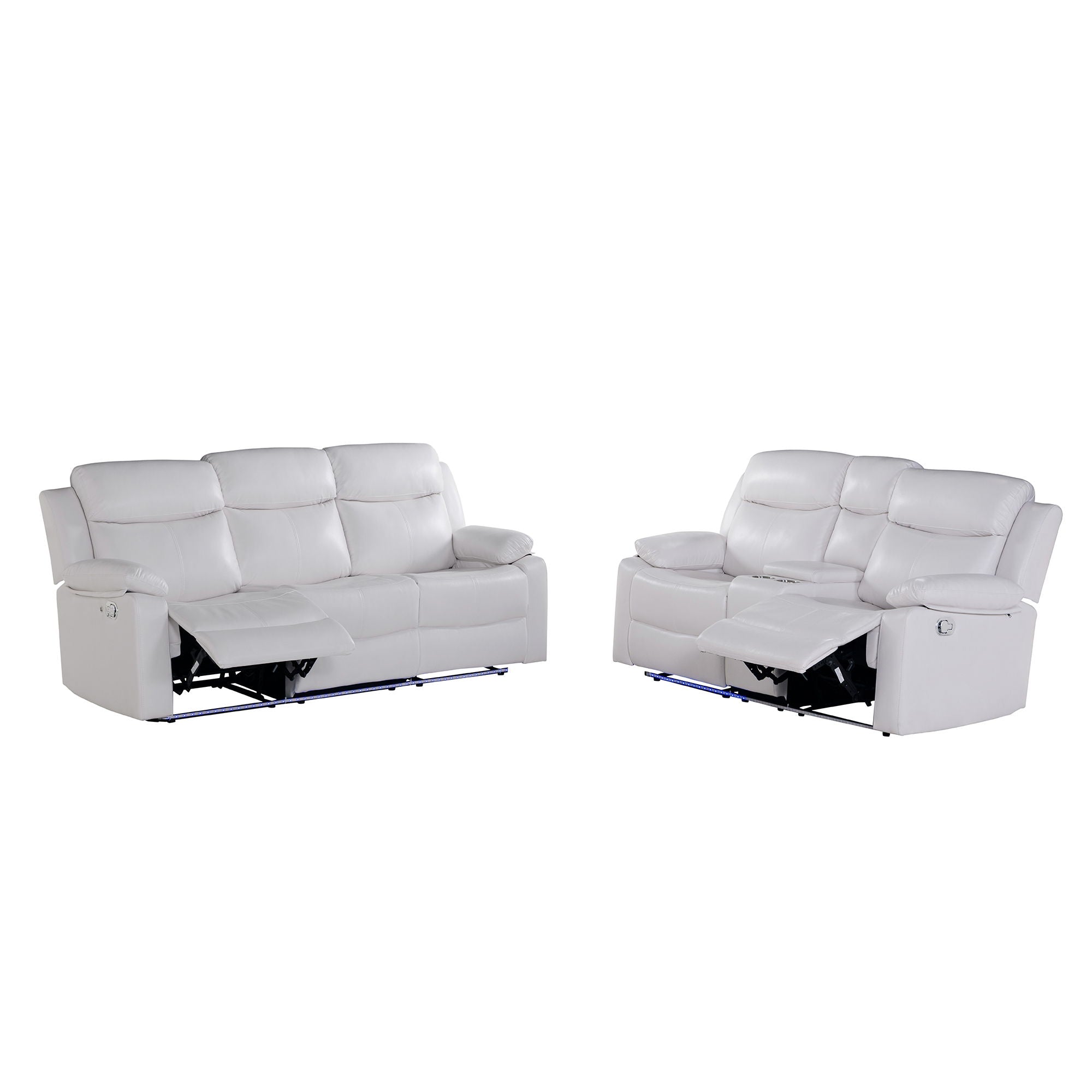 Blanche - Reclining Sofa With LED Lights Frame, Pillow Top Arms - White