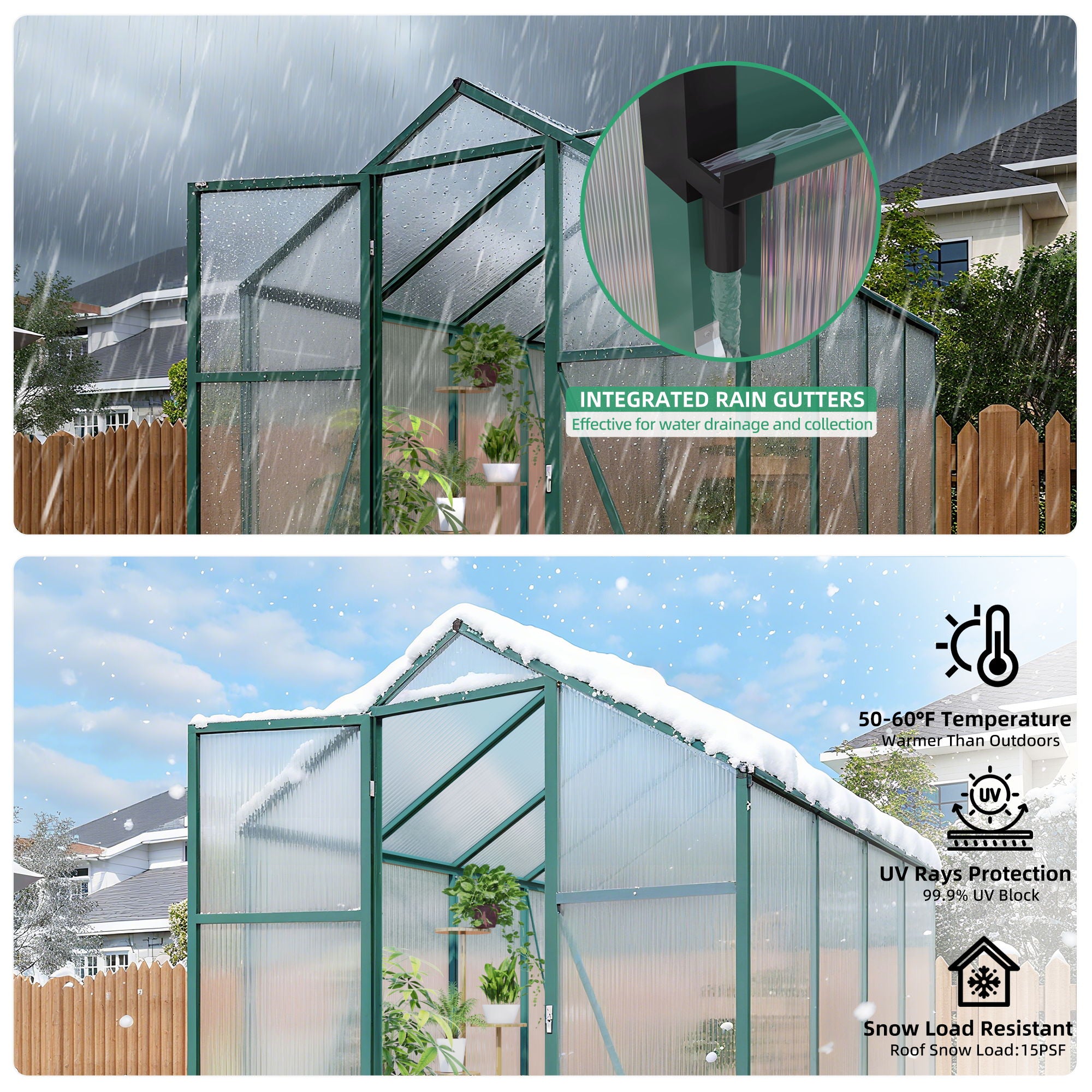 Polycarbonate Walk-In Greenhouse, Raised Base For Outdoor In All Season