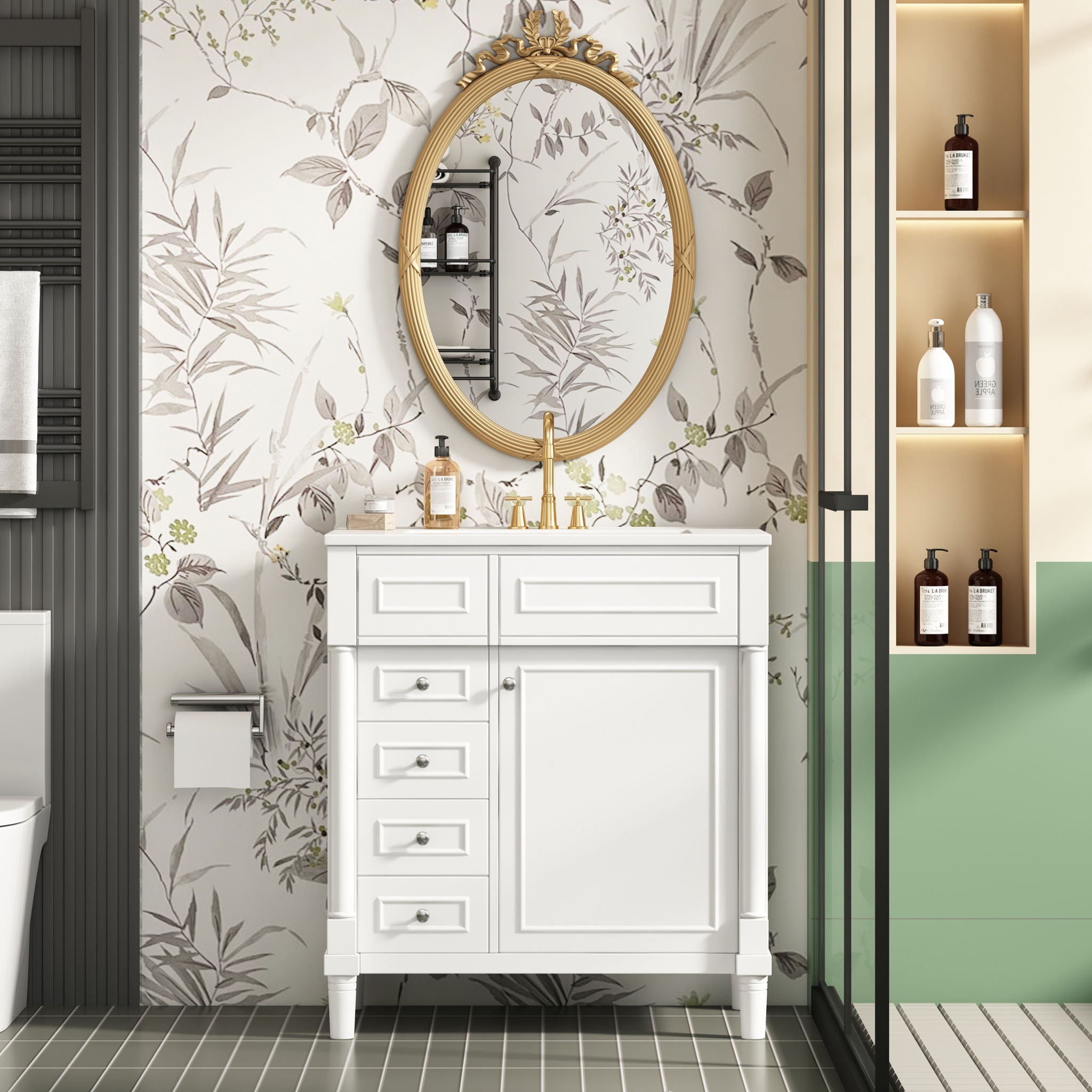 Bathroom Vanity With Sink, Freestanding Storage Cabinet & 2 Drawers And Soft Closing Door, Solid Legs, Frame, Basin,