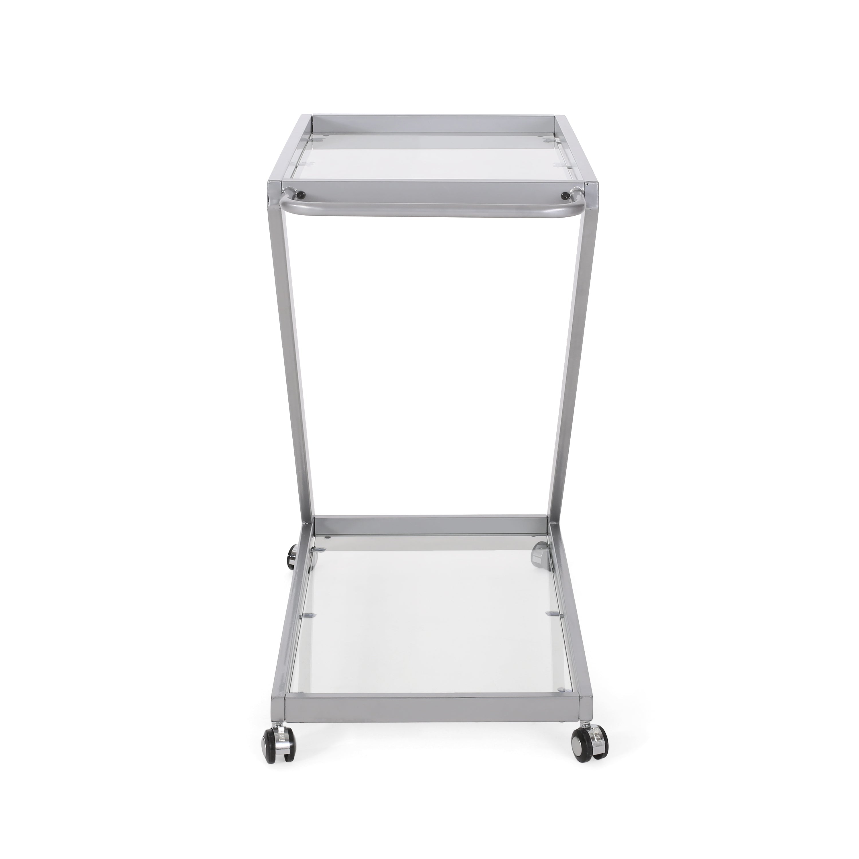 Modern Z-Shaped Bar Cart with Tempered Glass Shelves