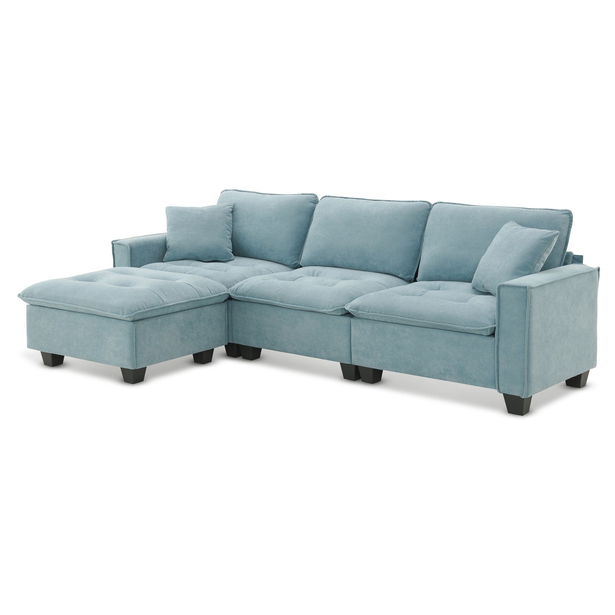 Modern Convertible Sectional L Shaped Reversible Couch Set With Free Pillows 4 Seat Suede Sleeper Sofa With Ottoman