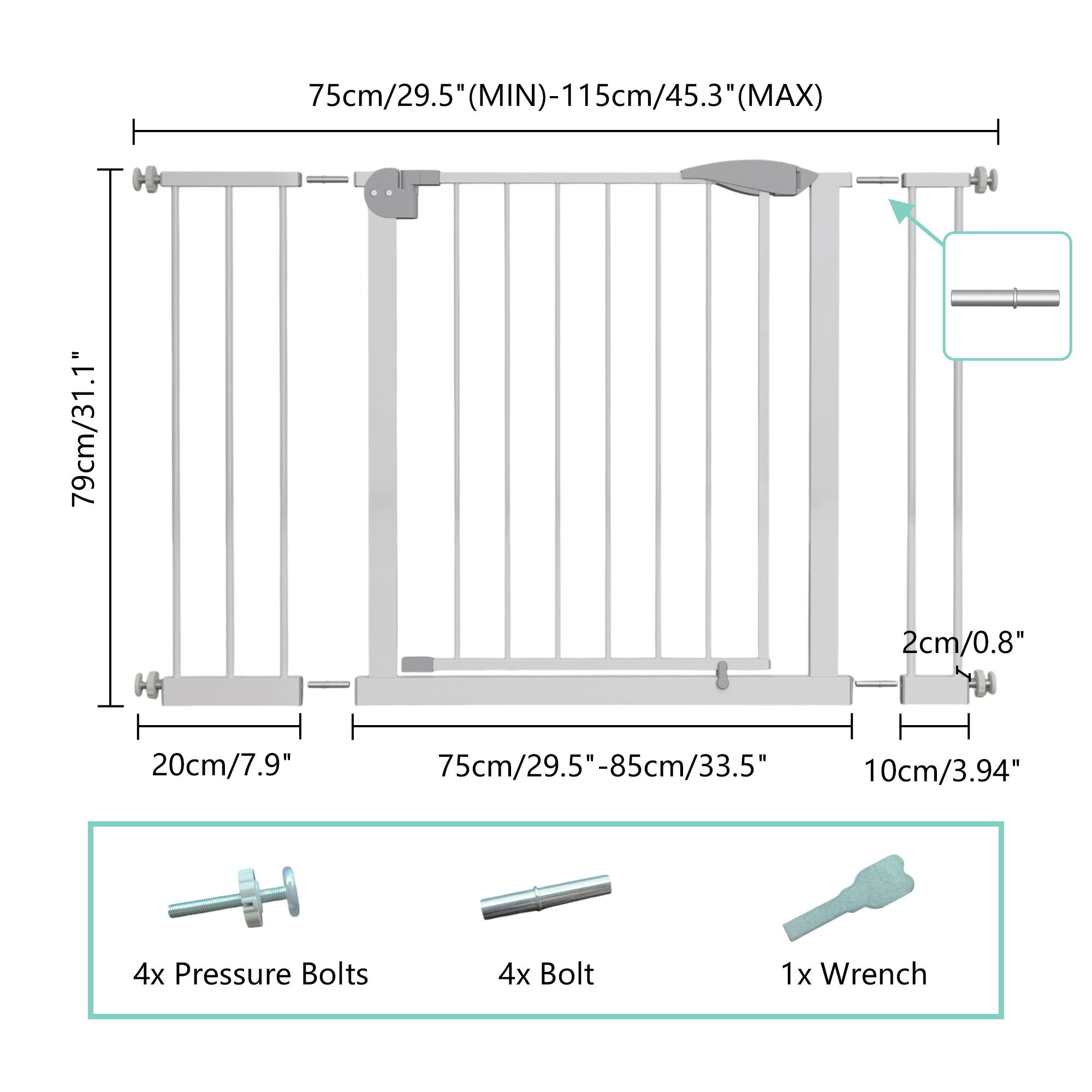 Pressure Mounted Baby Gate For Stairs - White