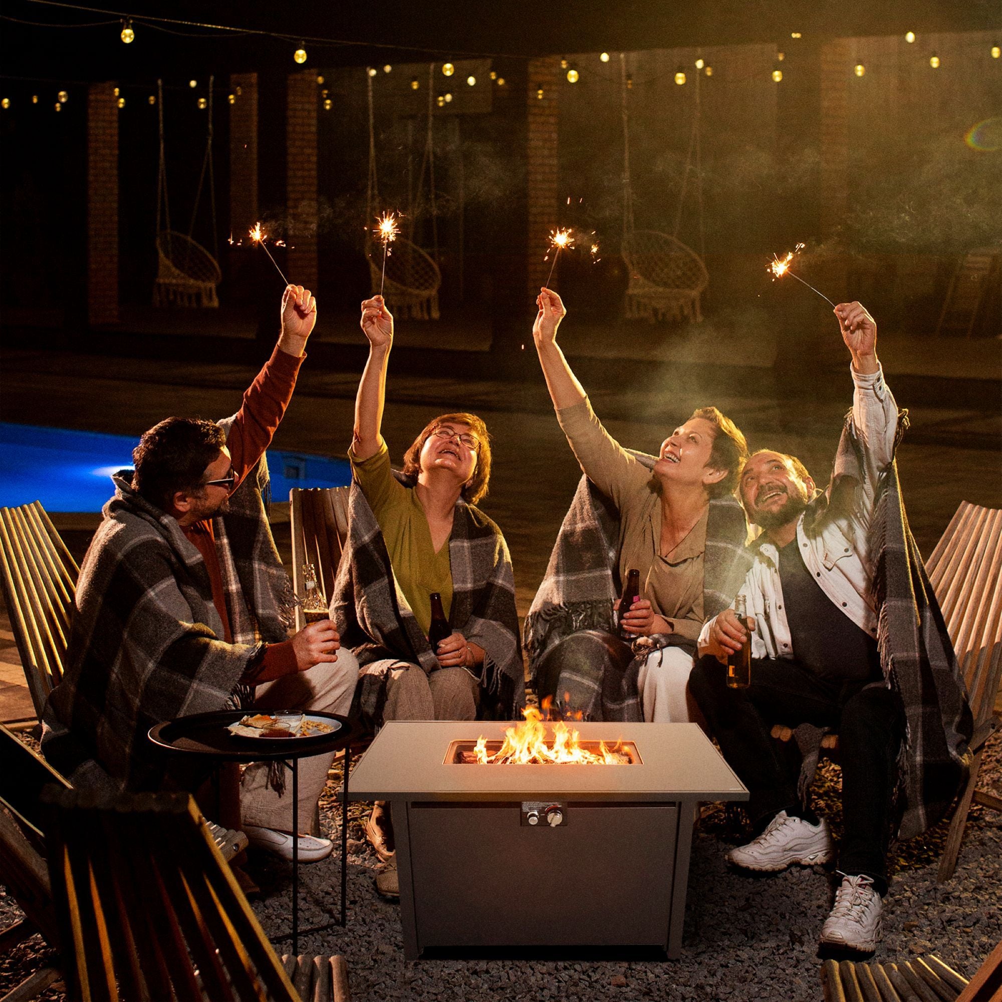 Outdoor Fire Pit Table With Lid Modern Design - Black - Best Buy Furniture