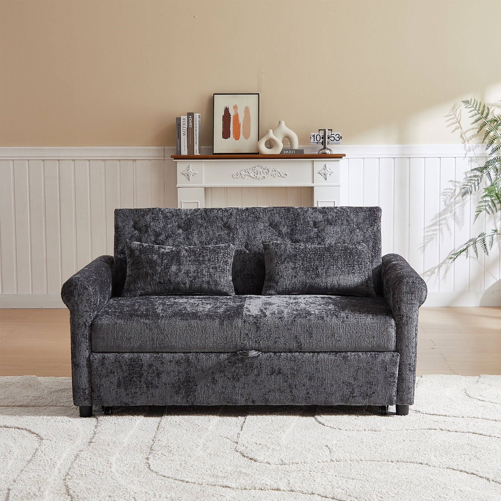 Loveseat Sofa Bed, Pull - Out Couch Sleeper & 2 Pillows