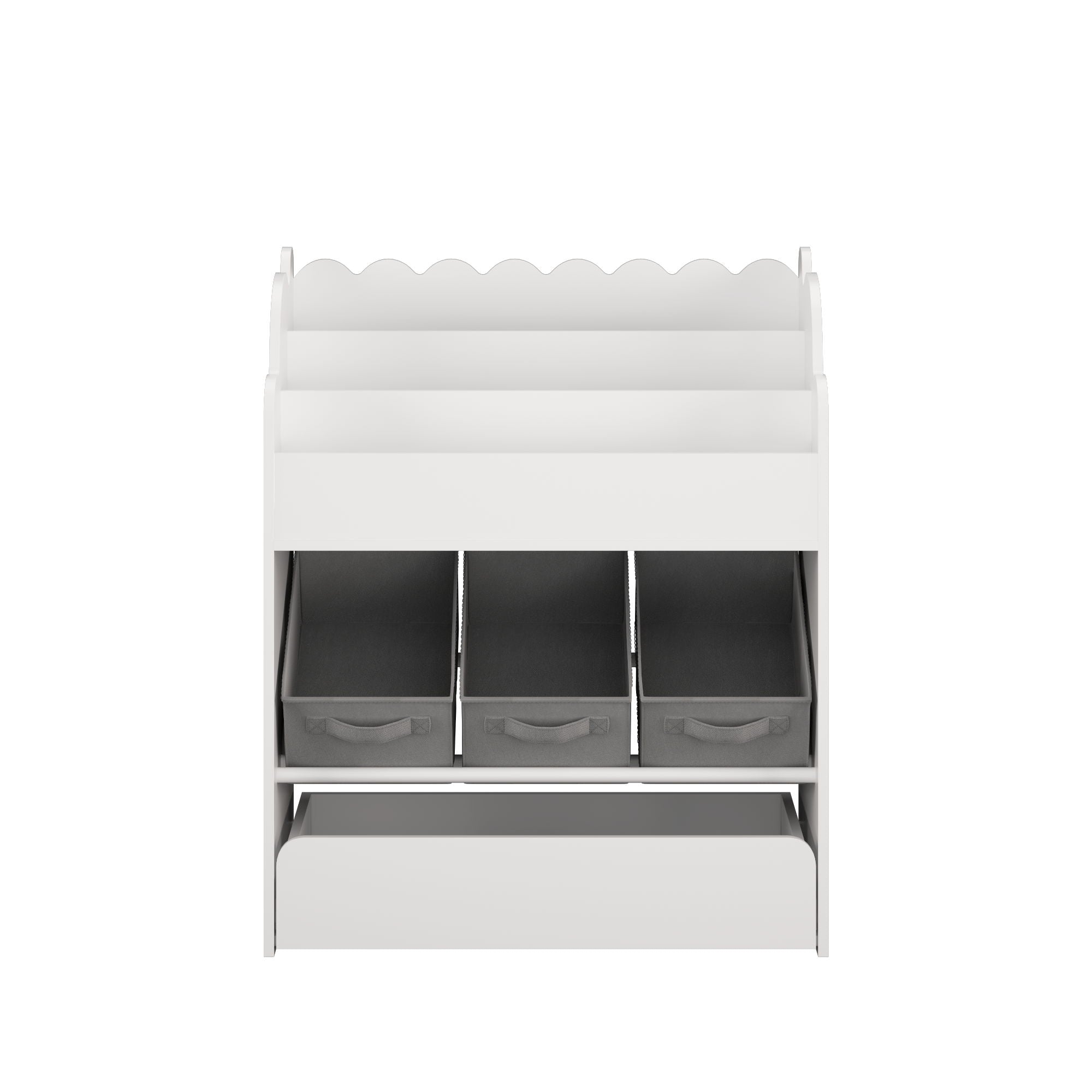 Bookshelf With Storage Bins And Drawer, Multi Functional Book Organizer For Toddlers - White