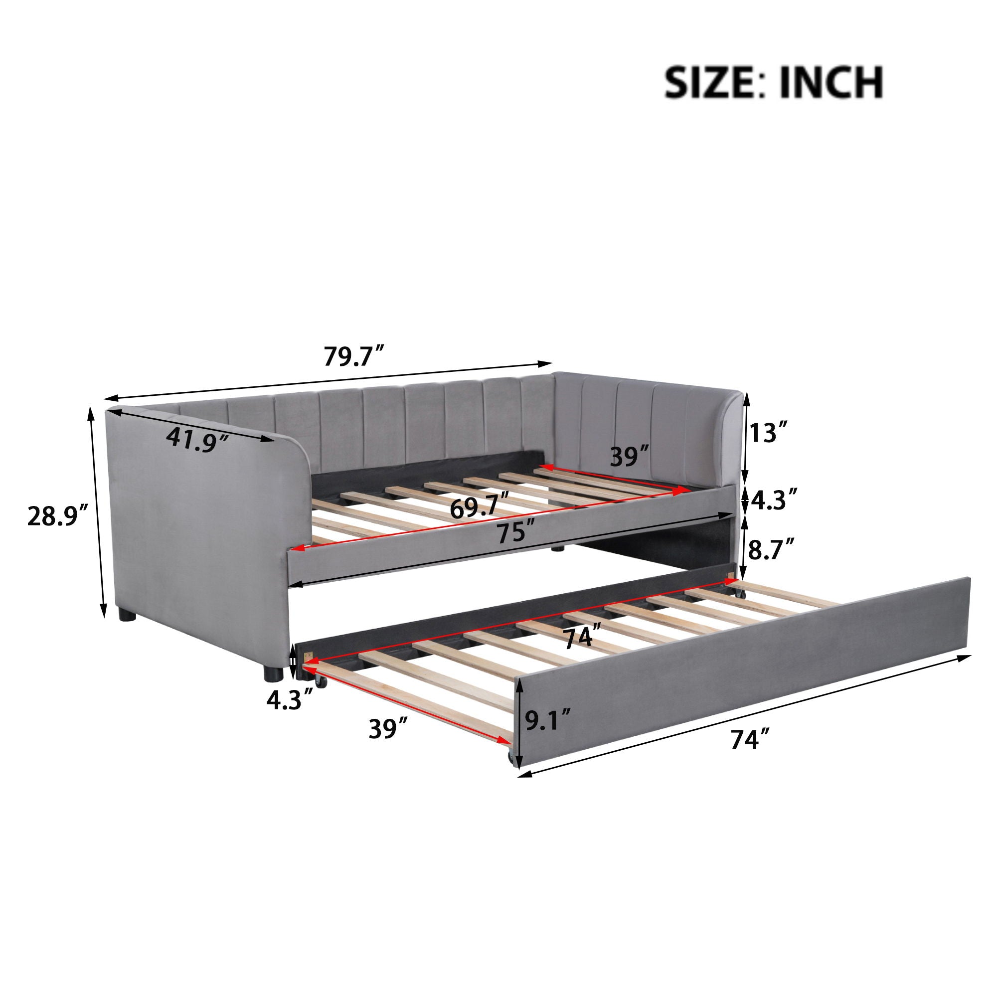 Upholstered Daybed With Ergonomic Design Backrest