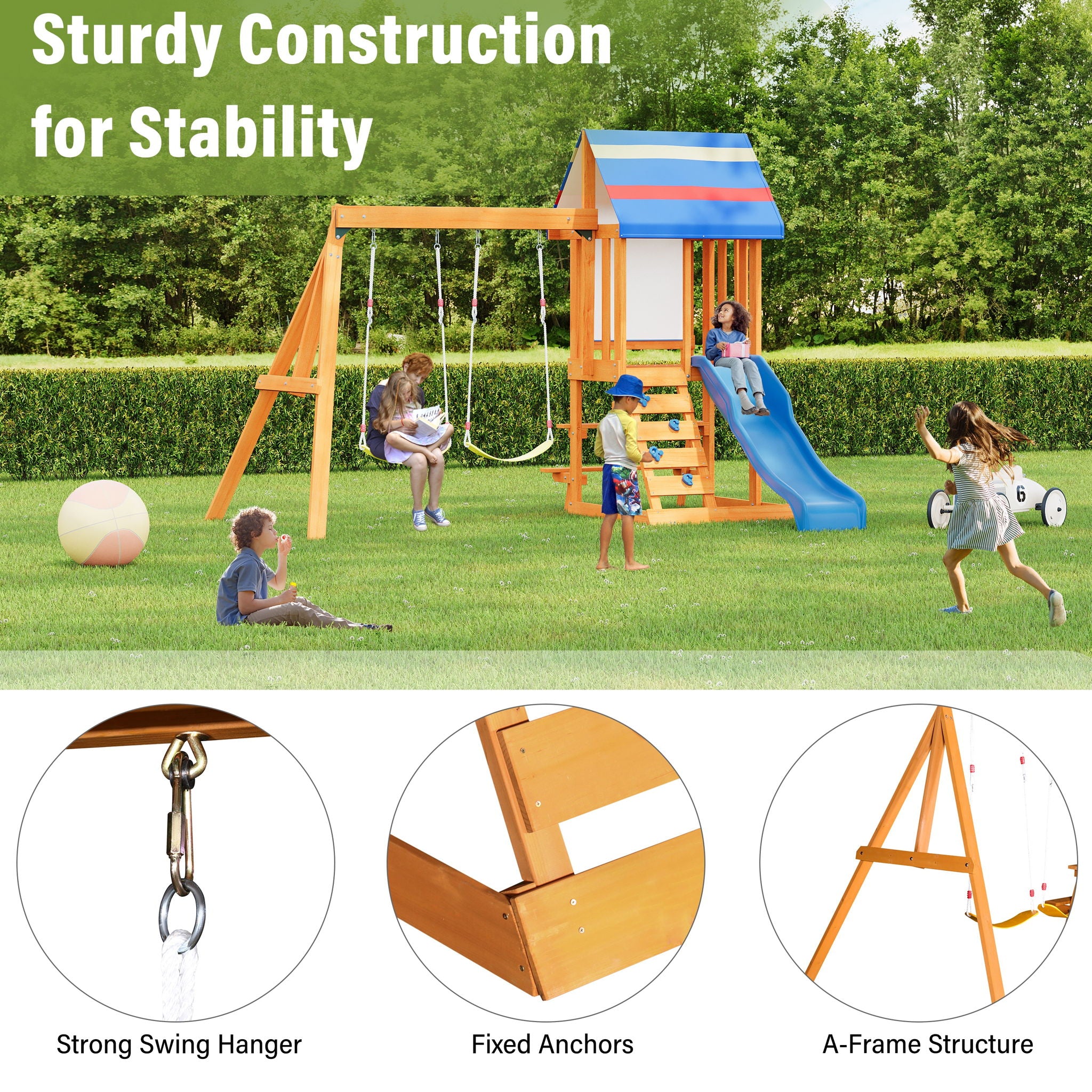 Children's Playset 3 In 1 With Slide, Swings, And Climber