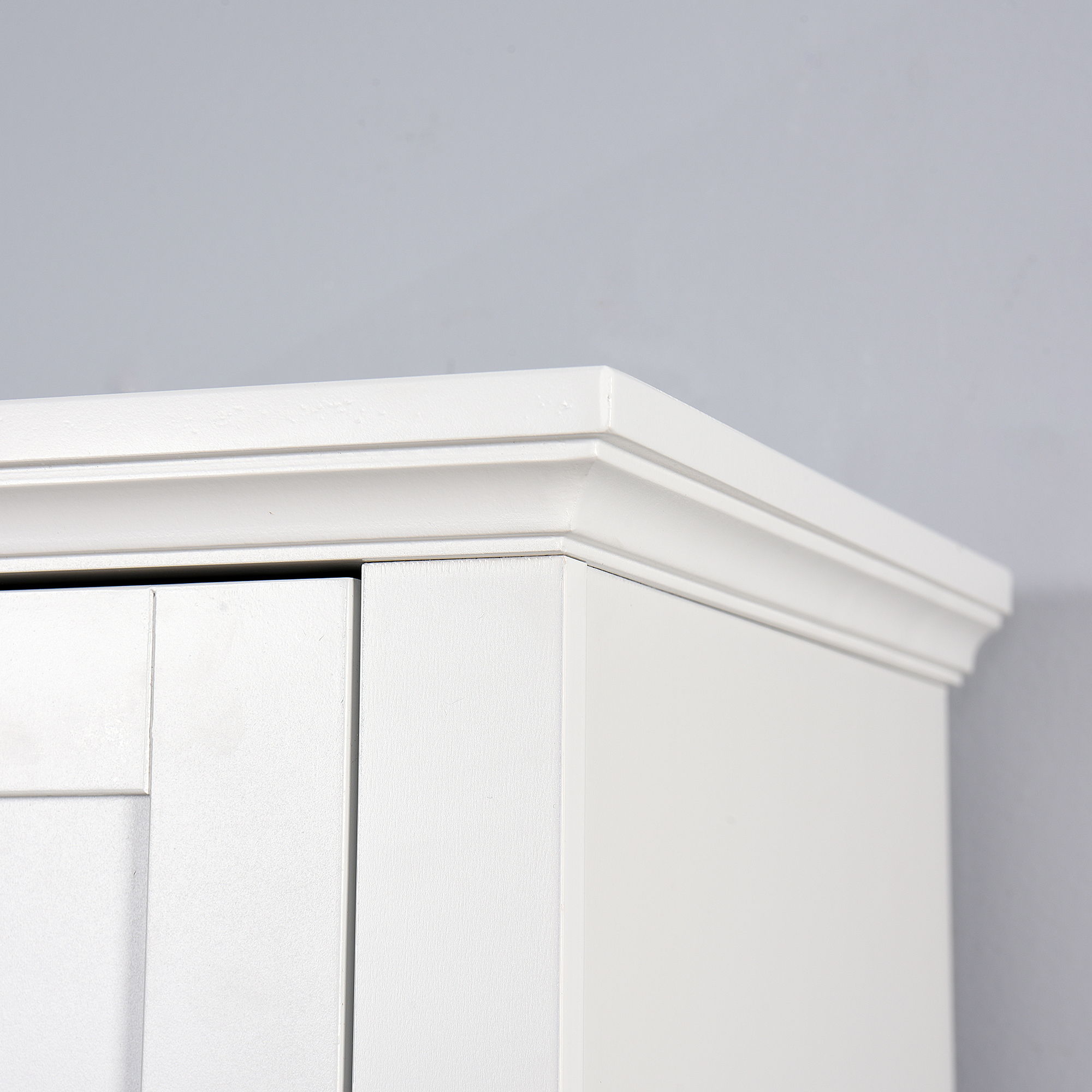 Wooden Bathroom Floor Storage Cabinet With 2 Doors And 6 Shelves - White