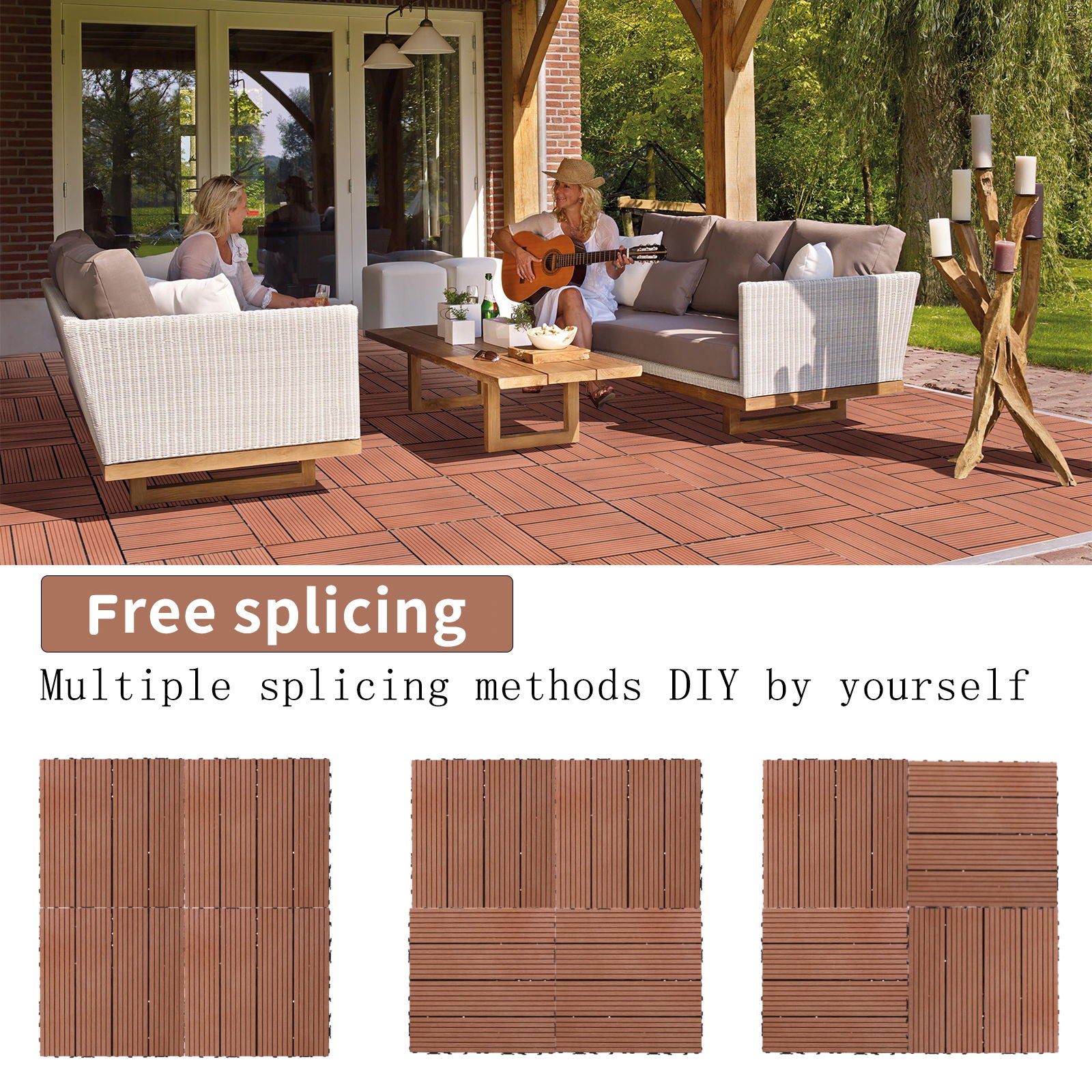 Wood Plastic Composite Deck Tiles, Sustainable Composite Decking Resist Rust, Water, Weather, Easy To Diy & Maintain