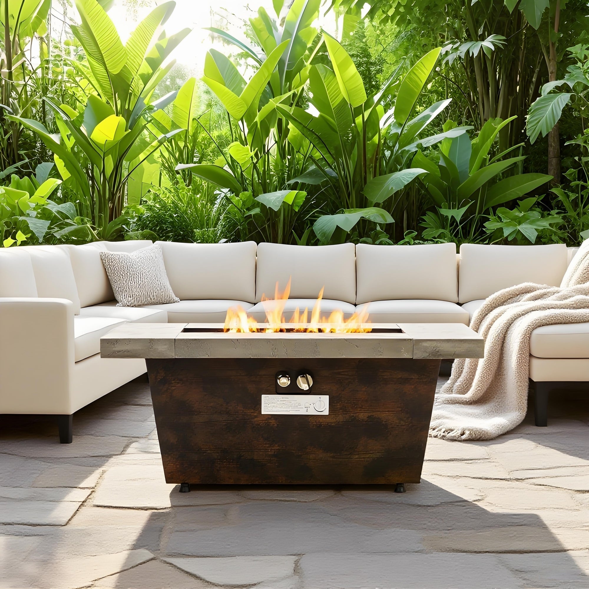 42 Inch Gas Fire Pit Table with Cement Texture Finish