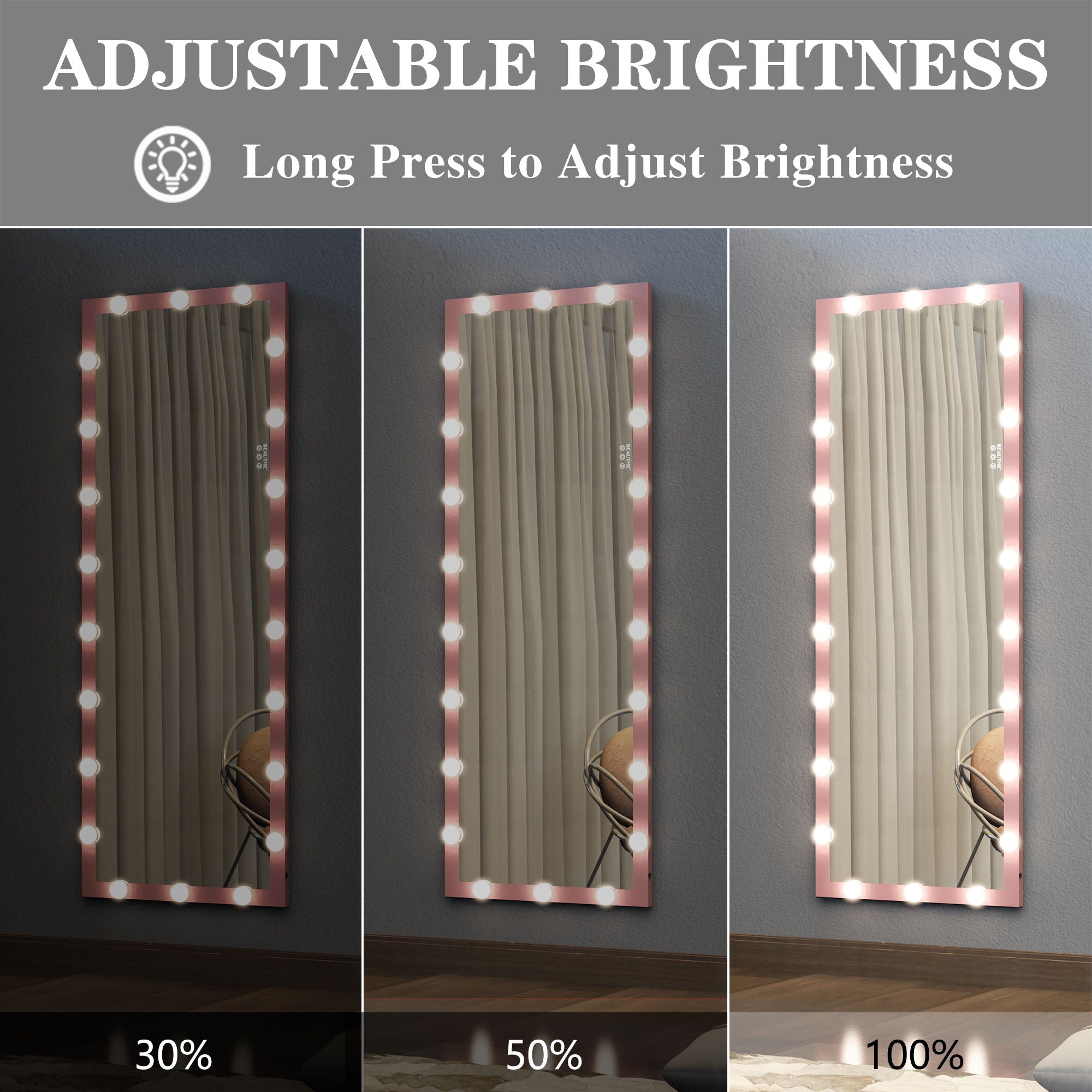 Full Length Mirror With Lights Full Body Vanity Mirror With 3 Color Modes Lighted Standing Floor Mirror For Dressing Room Bedroom Wall Mounted Touch Control