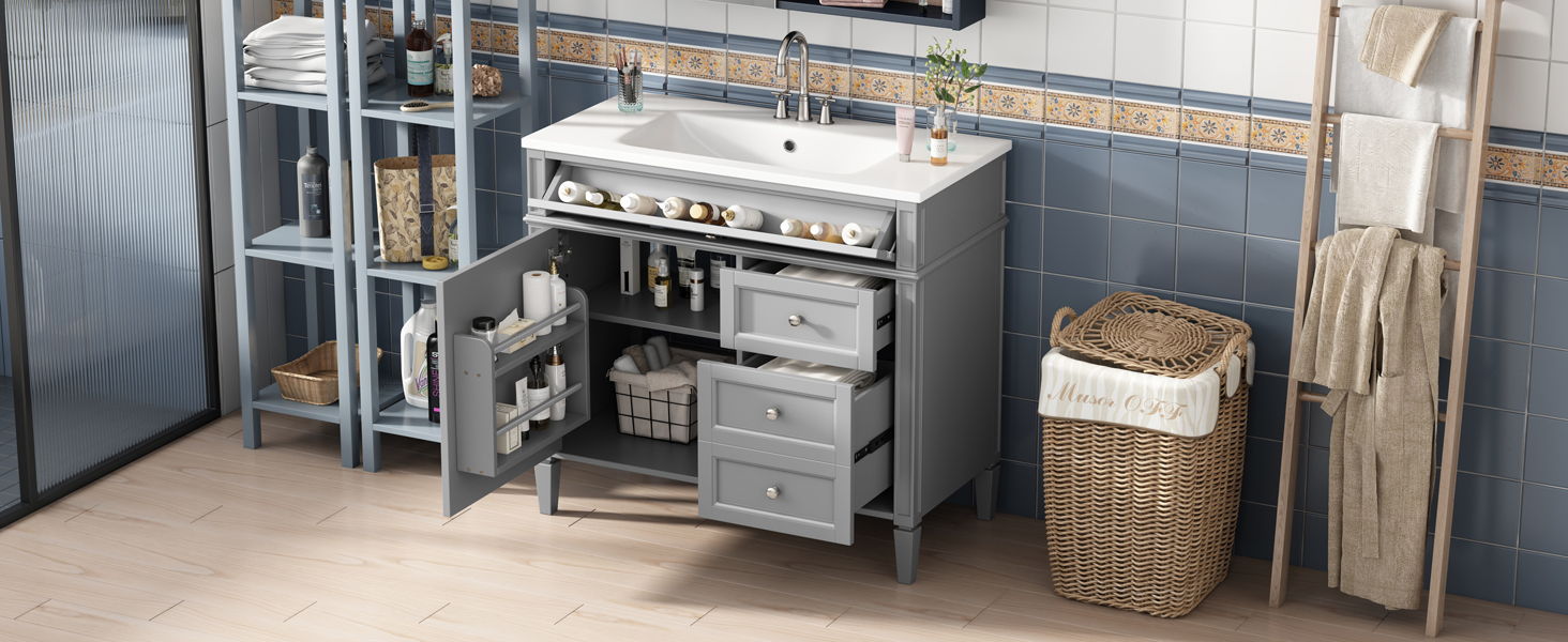 Bathroom Vanity & Top Sink, Modern Bathroom Storage Cabinet With 2 Drawers And A Tip-Out Drawer