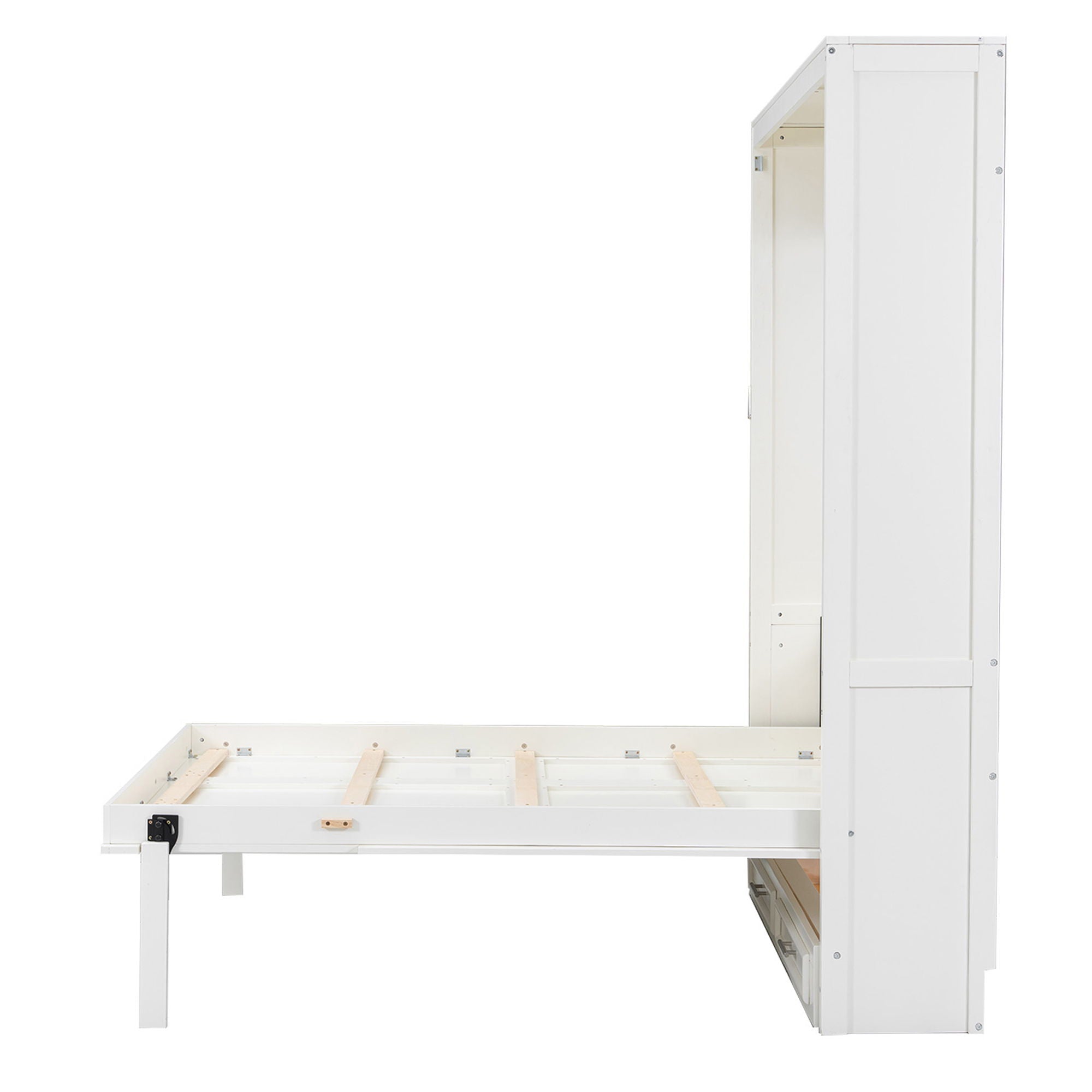 Full Size Murphy Bed With 2 Drawers - Beige