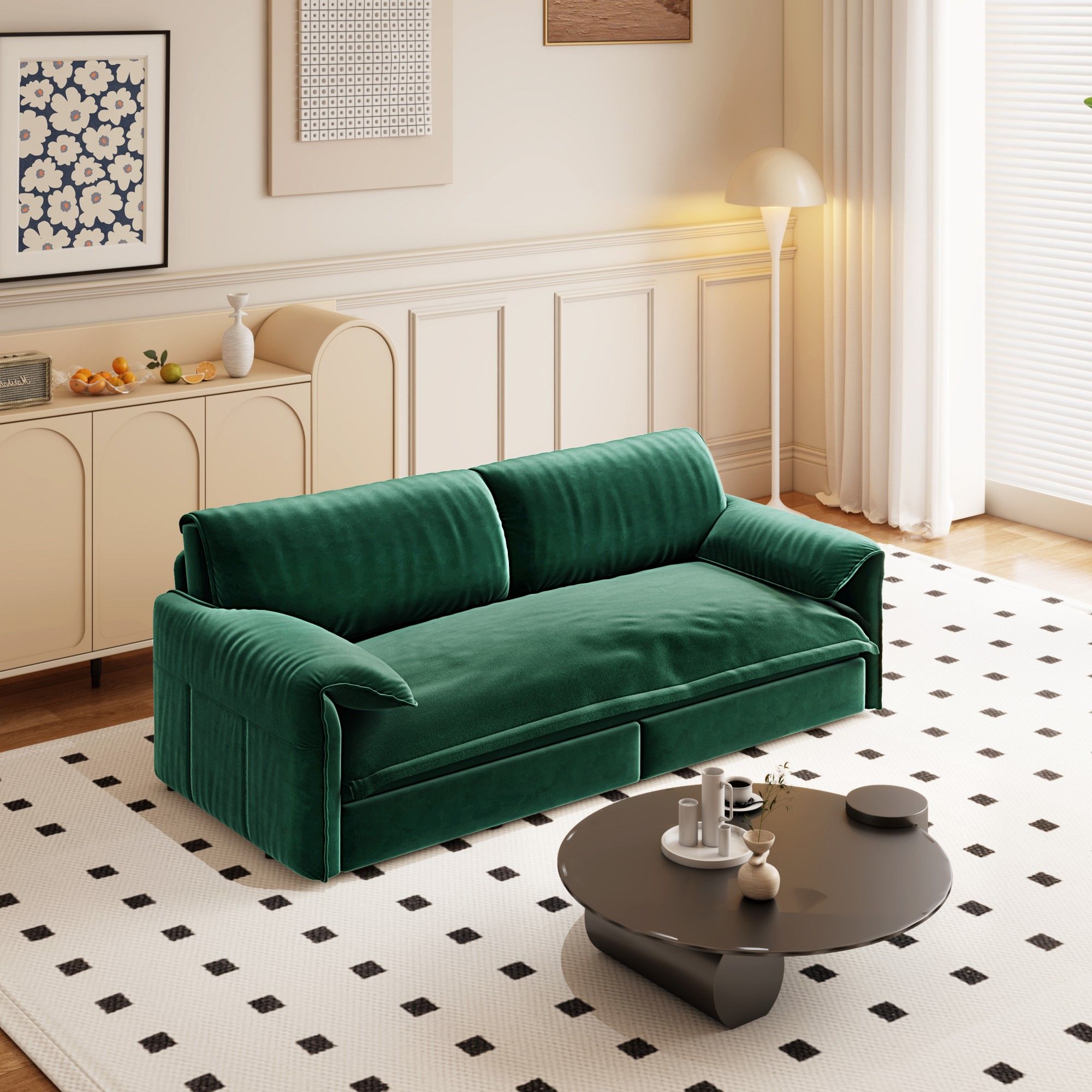 Pull Out 3 In 1 Convertible Sleeper Sofa With Side Storage, Multi Functional