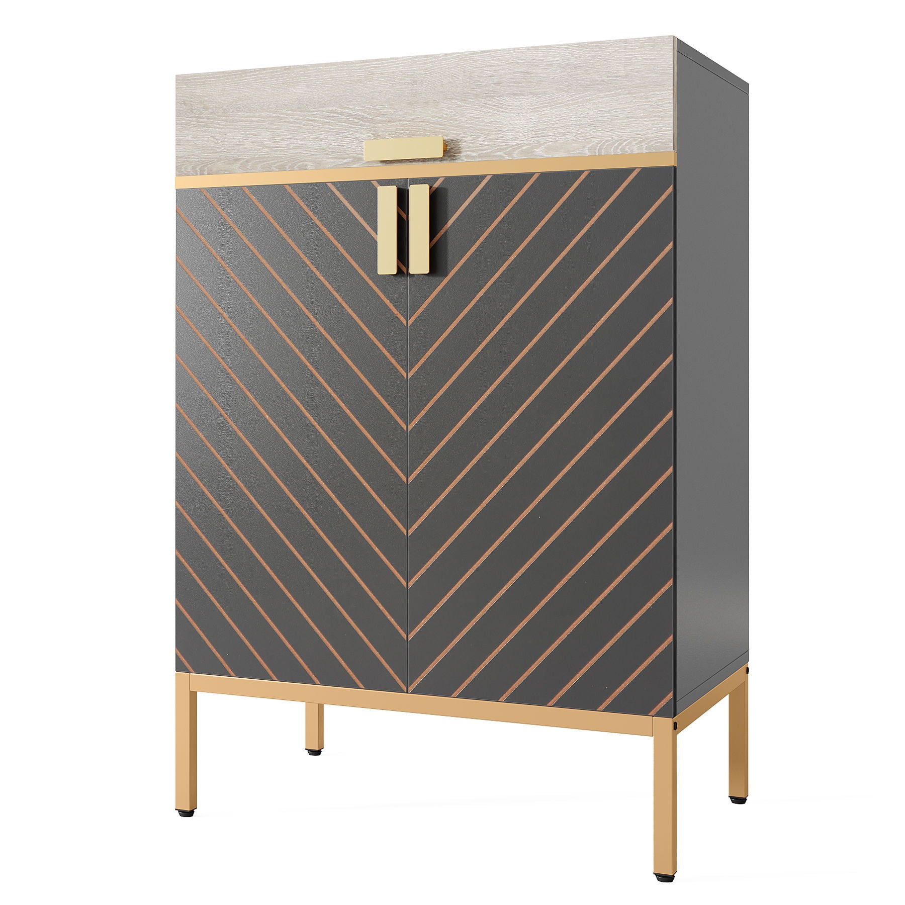4 Tier Entryway Shoe Cabinet With Doors - Gray / Gold