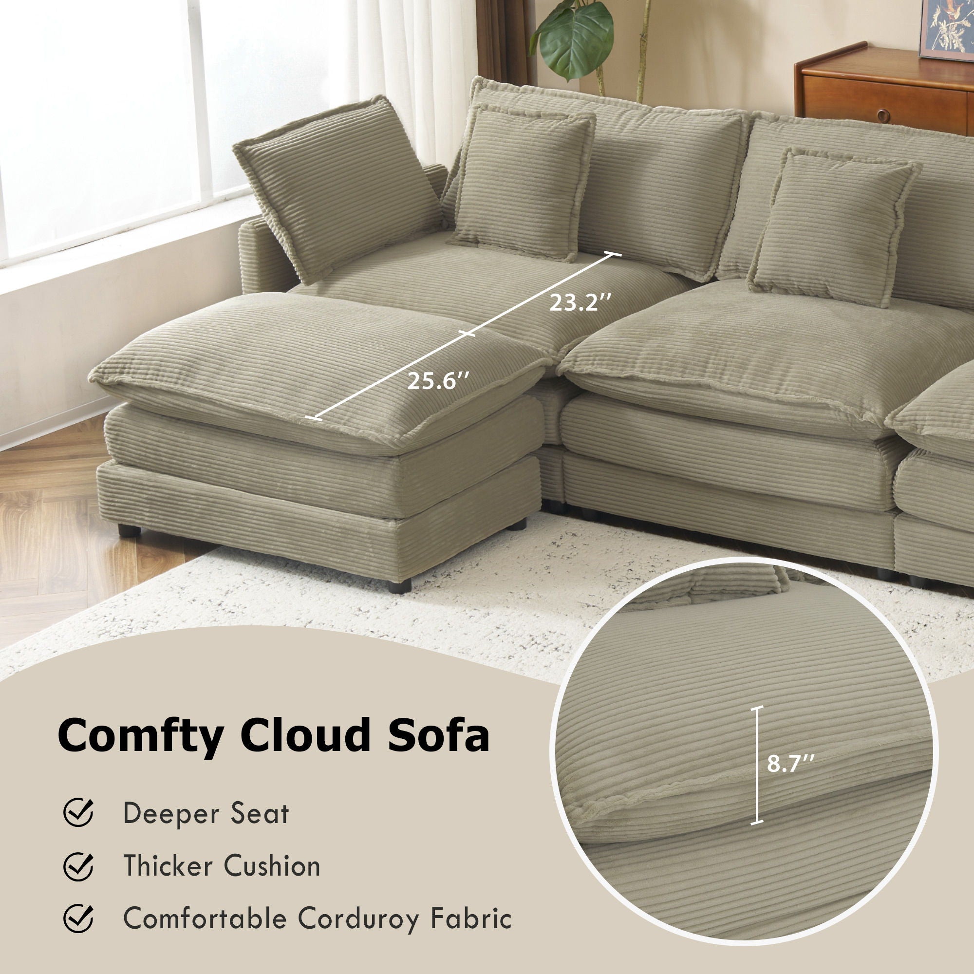 Modern Modular Sectional Sofa With Side Storage Pockets For Living Room