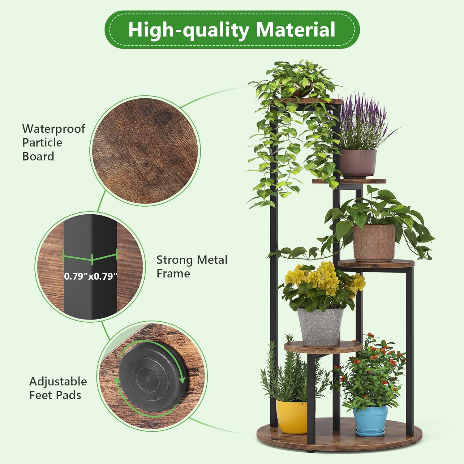 4 Tier Corner Plant Stand For Balcony, Garden & Patio - Rustic Brown