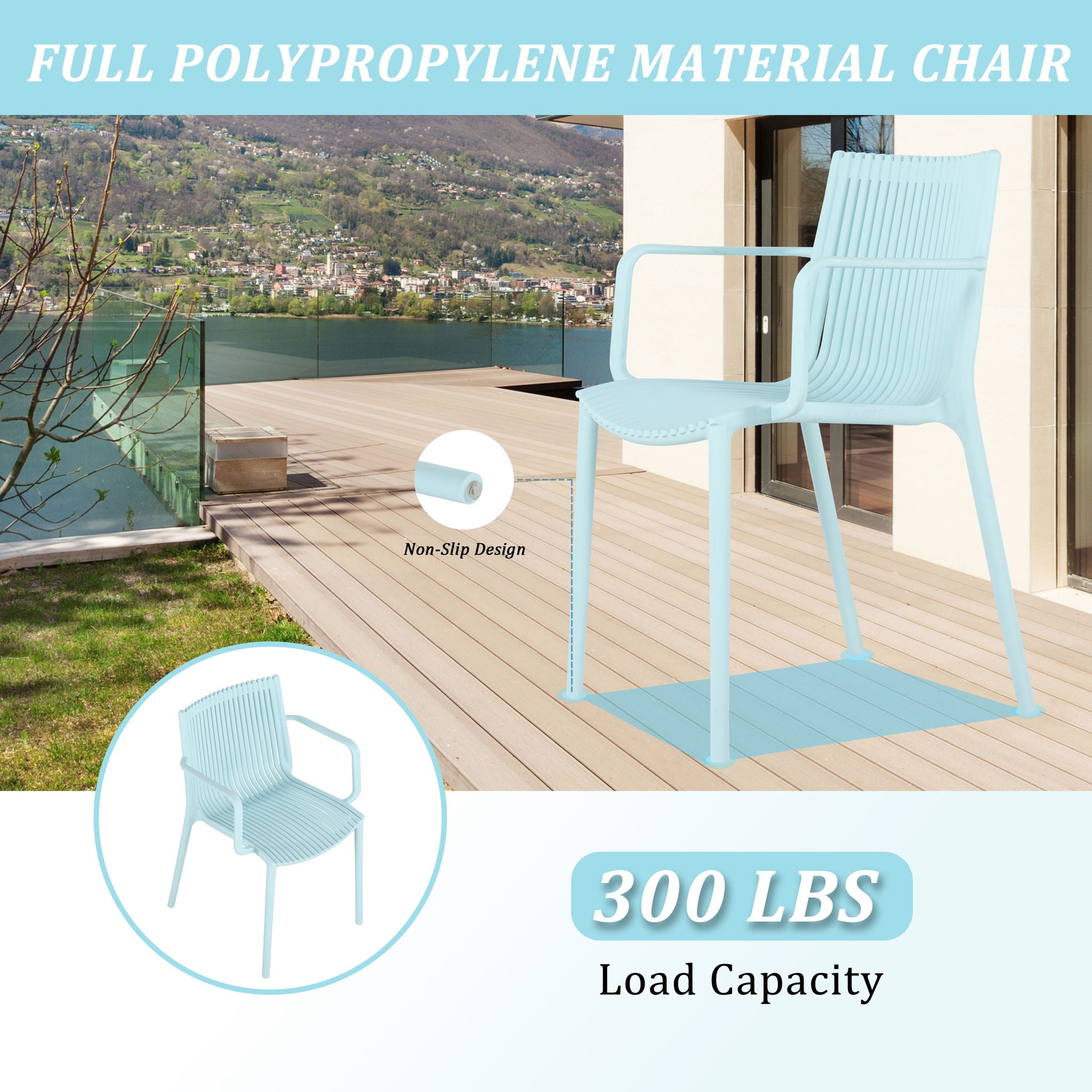 4 Piece Stackable Single Chairs With Vertical Stripe Design For All Weather