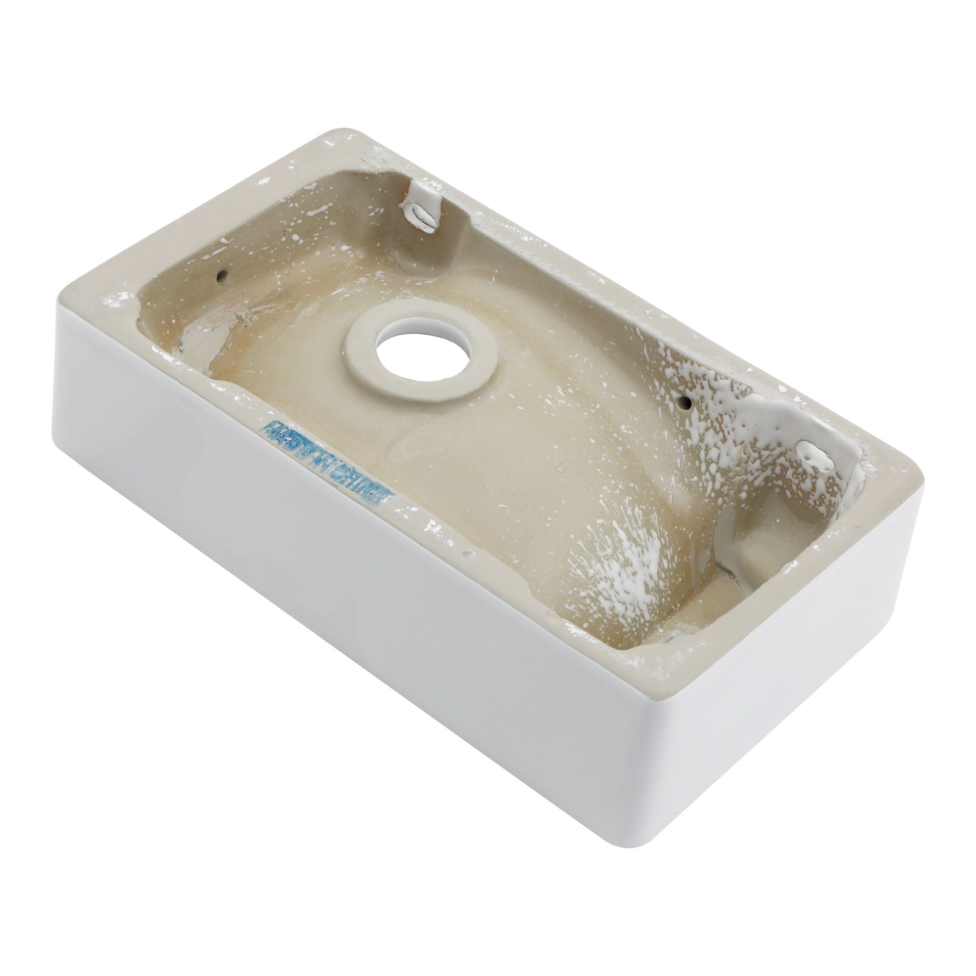 Modern Ceramic Rectangle Wall Mount Bathroom Sink With Single Faucet Hole