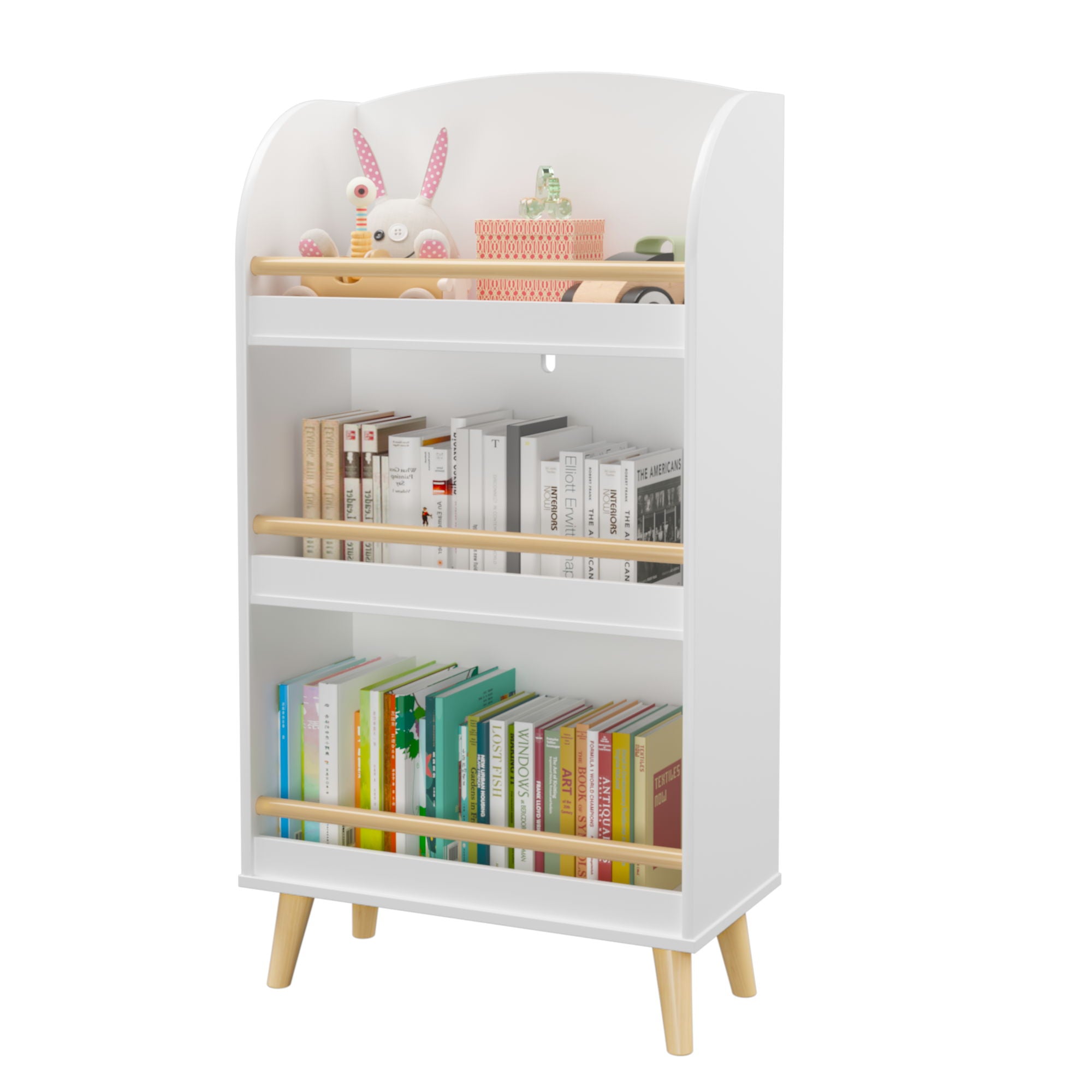 Bookshelf 3 Tier Book Organizer With Toy Storage - White