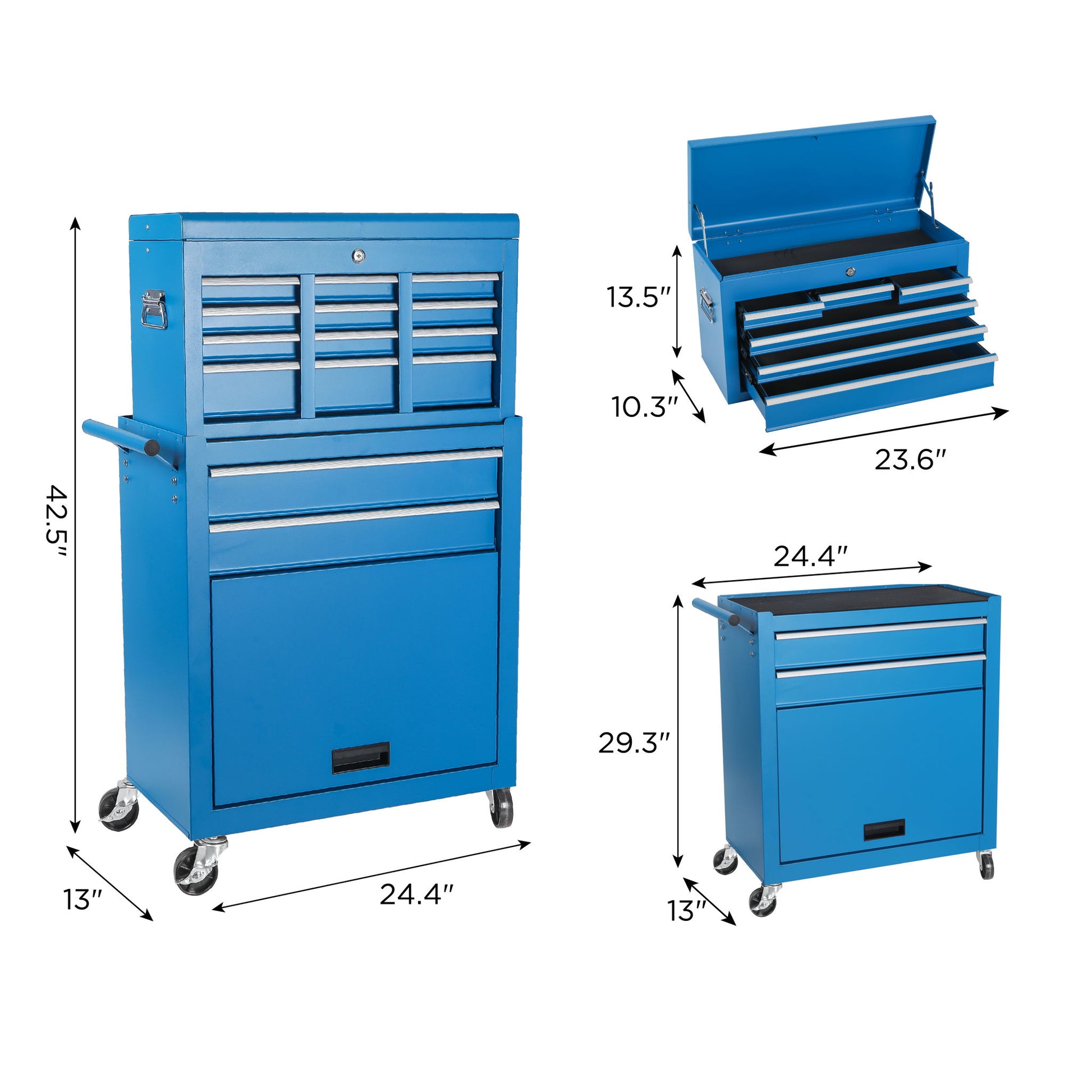 8 Drawer Rolling Tool Chest With 2 In 1 Detachable Top Box, Lockable Wheels - Best Buy Furniture