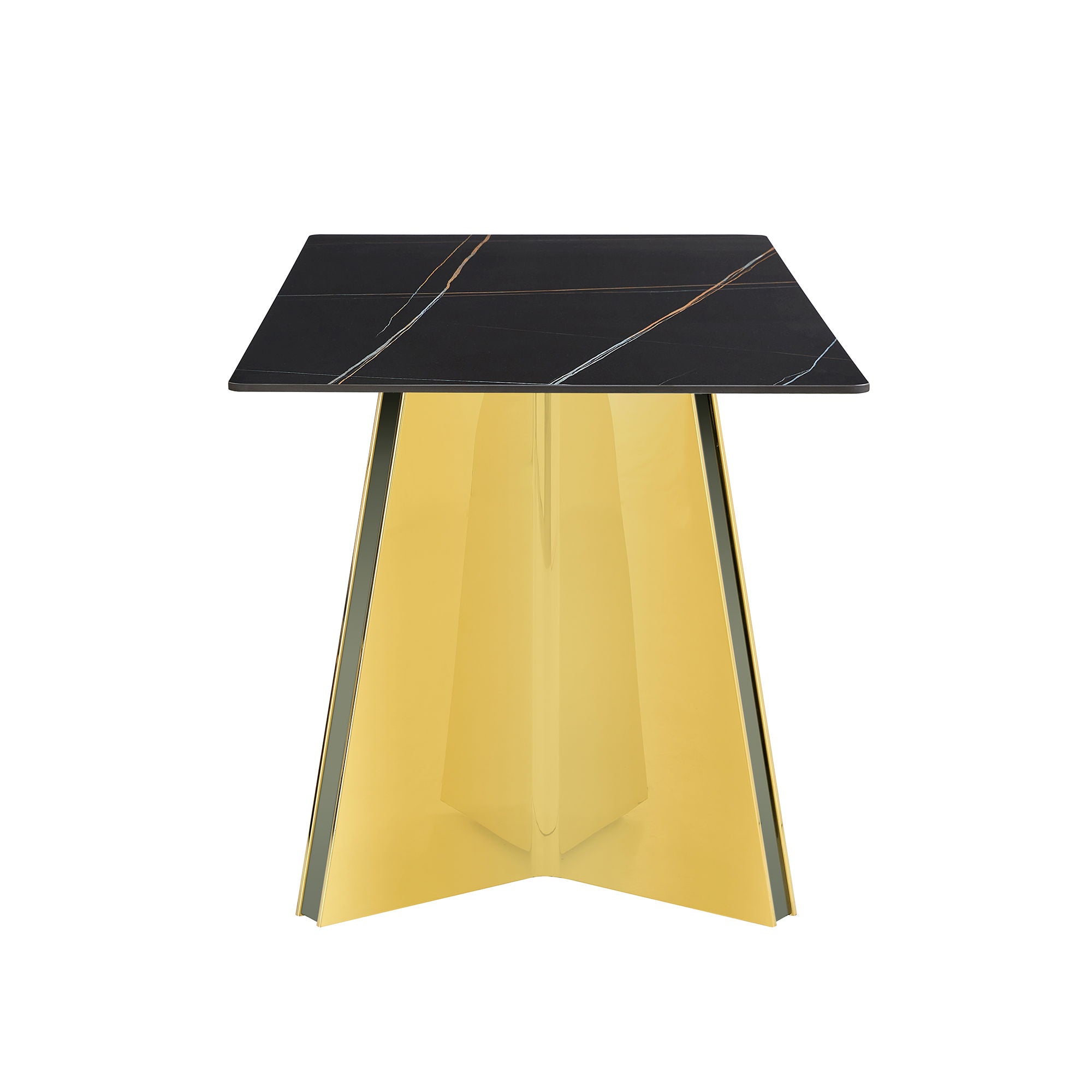 Marble Patterned Slab Dining Table With Steel Butterfly Legs