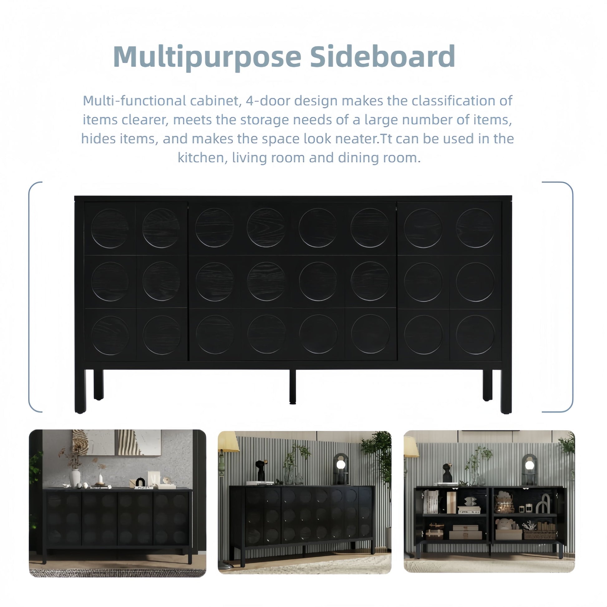 Stylish Storage Cabinet Sideboard With Unique Geometric Circle Door Design - Black - Best Buy Furniture