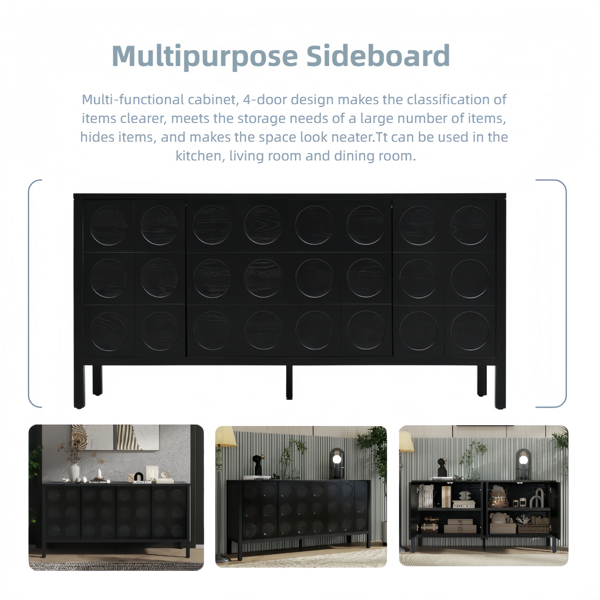 Stylish Storage Cabinet Sideboard With Unique Geometric Circle Door Design - Black - Best Buy Furniture