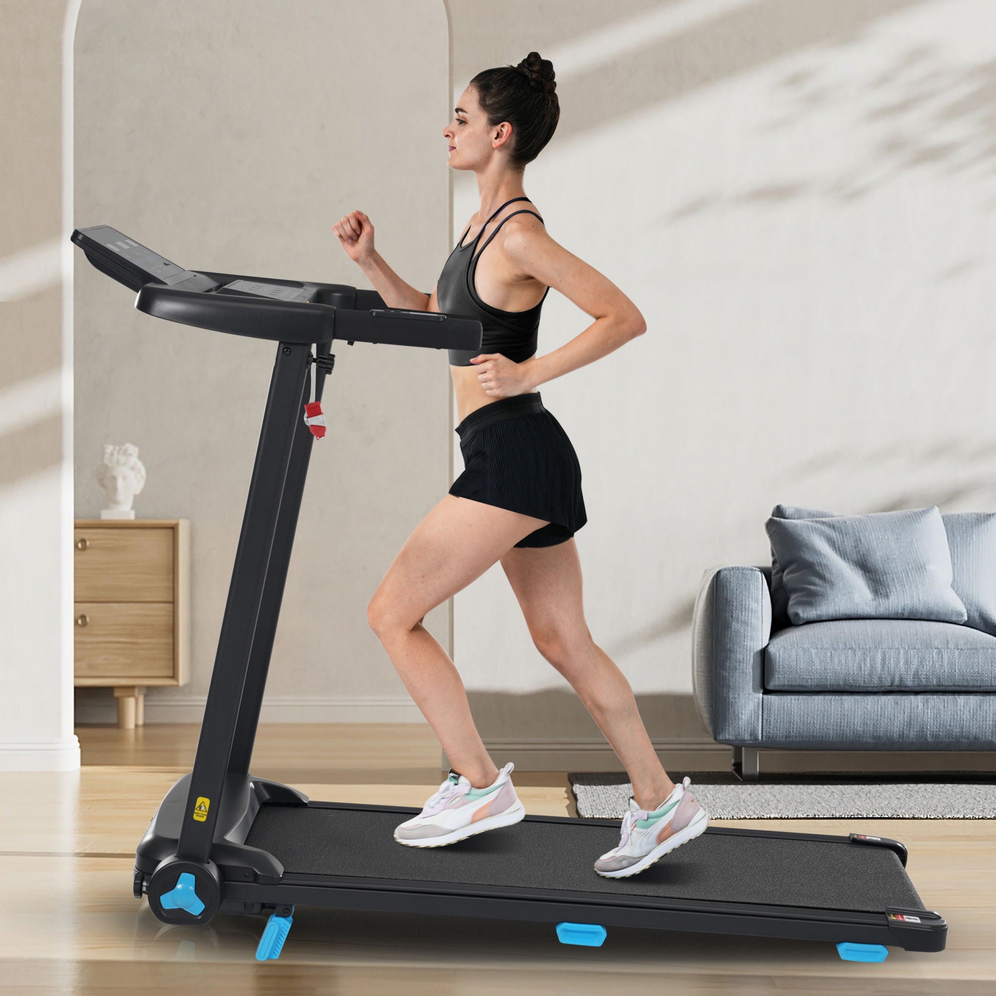 Folding Treadmills For Home Small, 3.0Hp Portable, 10Mph Walking Pad With Incline, Bluetooth, Heart Rate Sensors, Charge Station - Black
