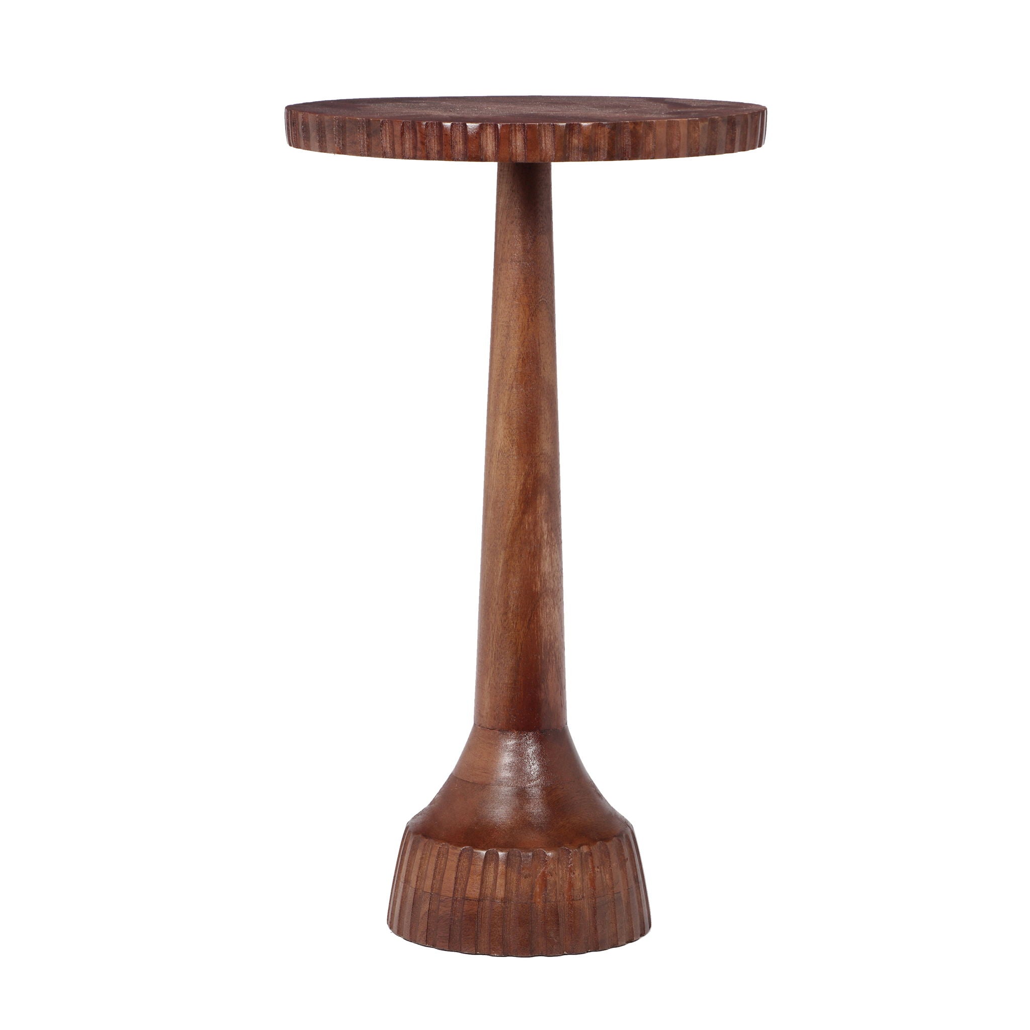 Modern Mango Wood Round End Table With Pedestal Base - Honey