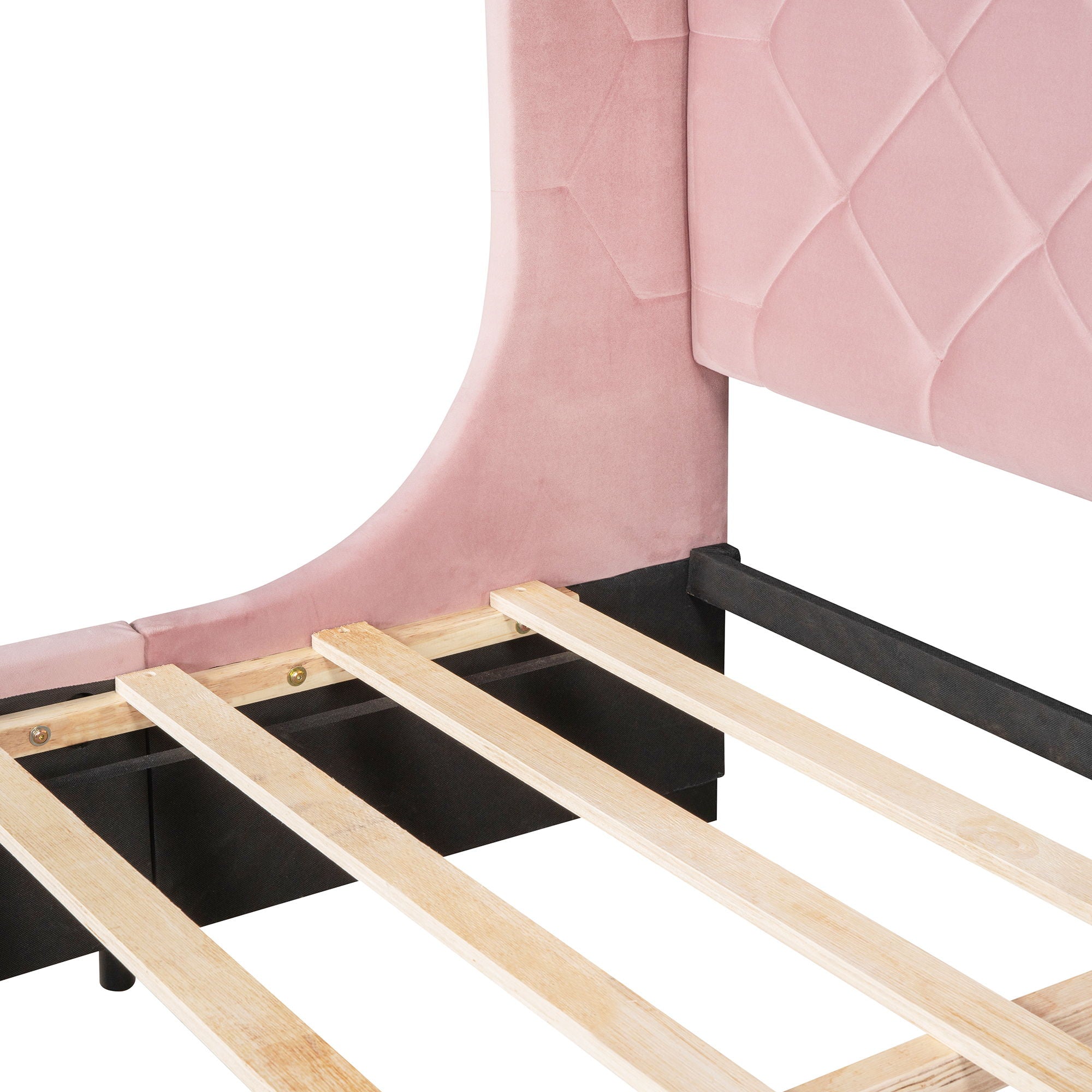 Storage Bed Velvet Upholstered Platform Bed With Wingback Headboard And A Big Drawer