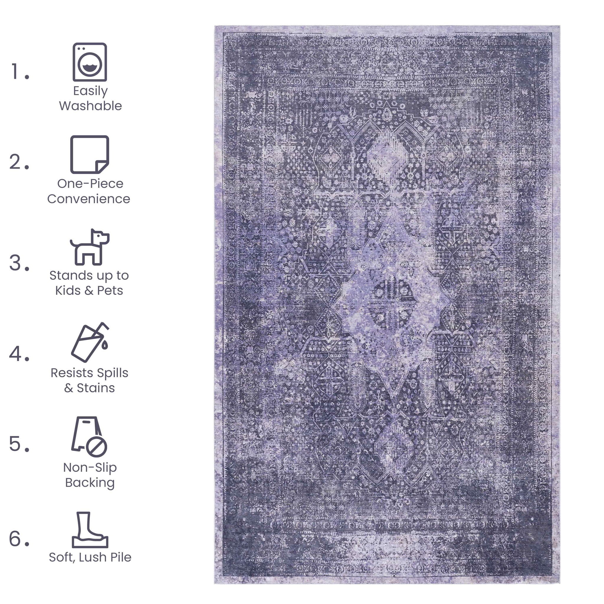 Maval - 8' X 10' Washable Area Rug - Anthracite