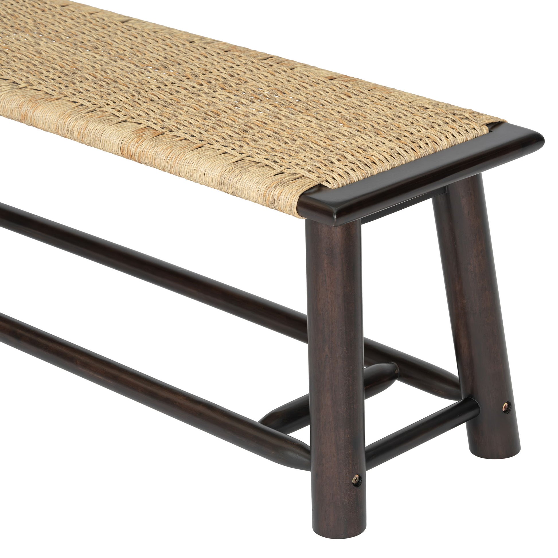 Farmhouse Modern Solid Wood Rattan Bench Multi Functional Design 59" Indoor & Covered Outdoor Bench - Walnut - Best Buy Furniture