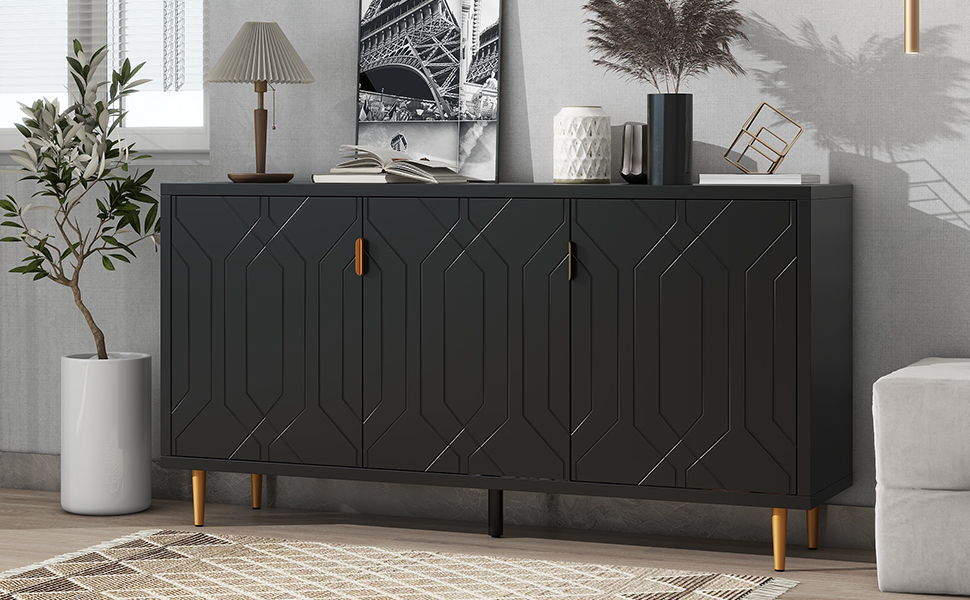Modern TV Stand With 3 Doors And Adjustable Shelves