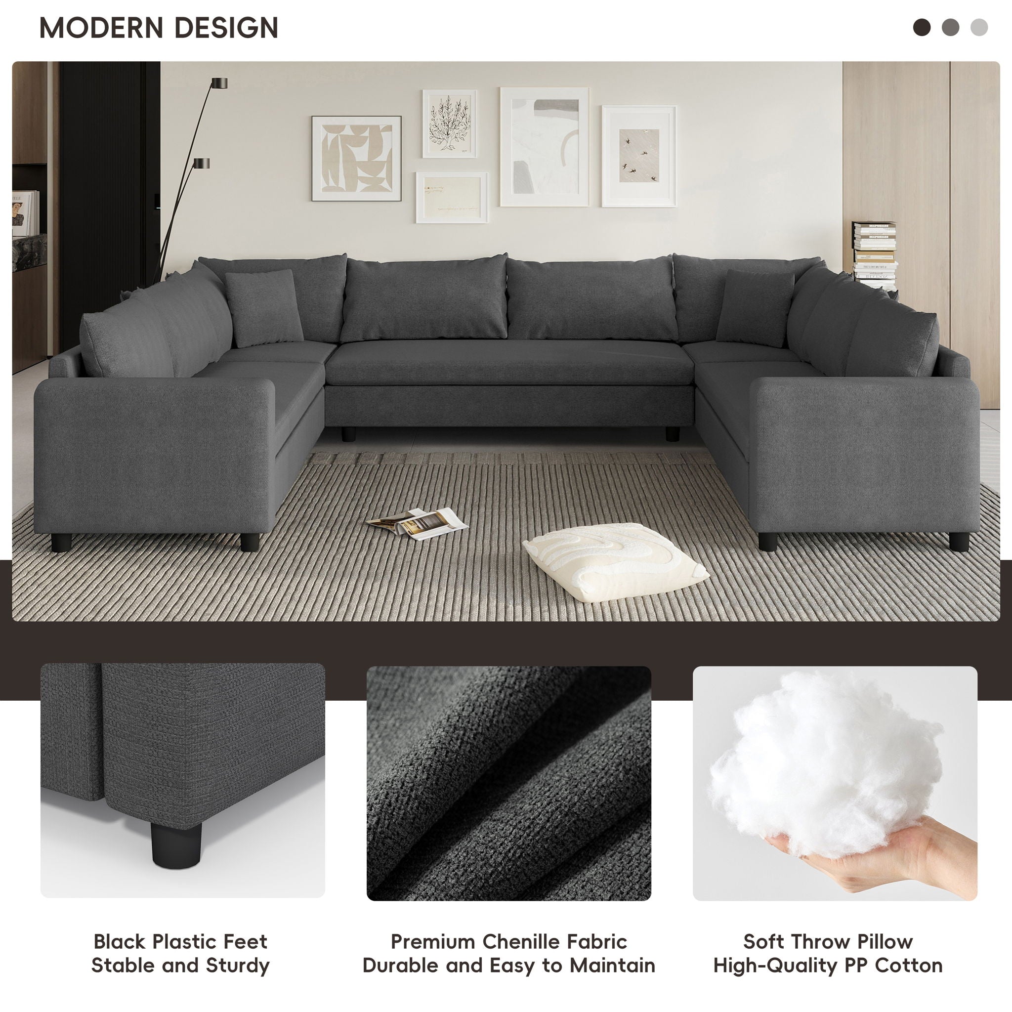 Modular Sectional Reversible U Shaped Couch Set, Free Combination Minimalist Style, Oversized 8 Seat Convertible Sofa - Best Buy Furniture