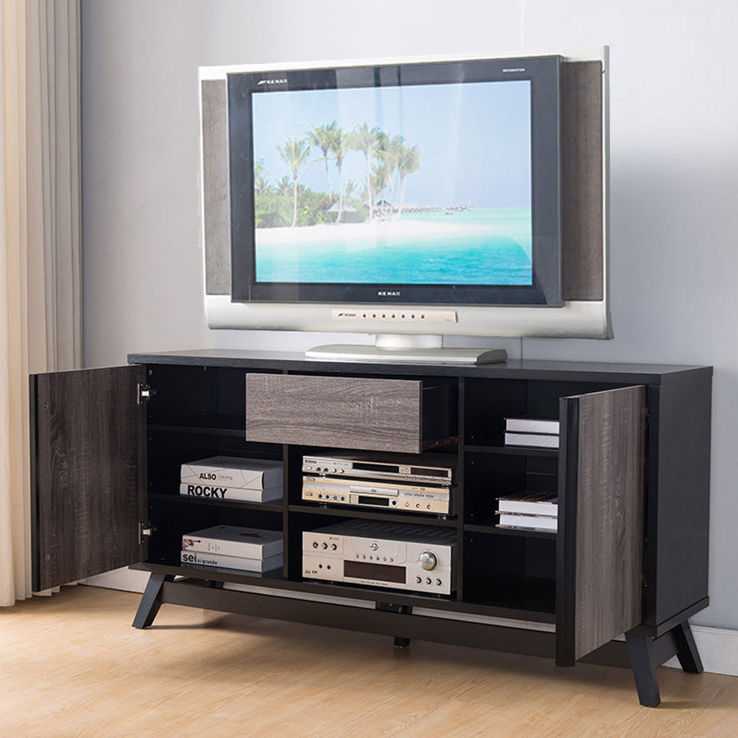 Sideboard TV Stand Buffet With 2 Doors 1 Drawer And 6 Shelves - Black / Gray