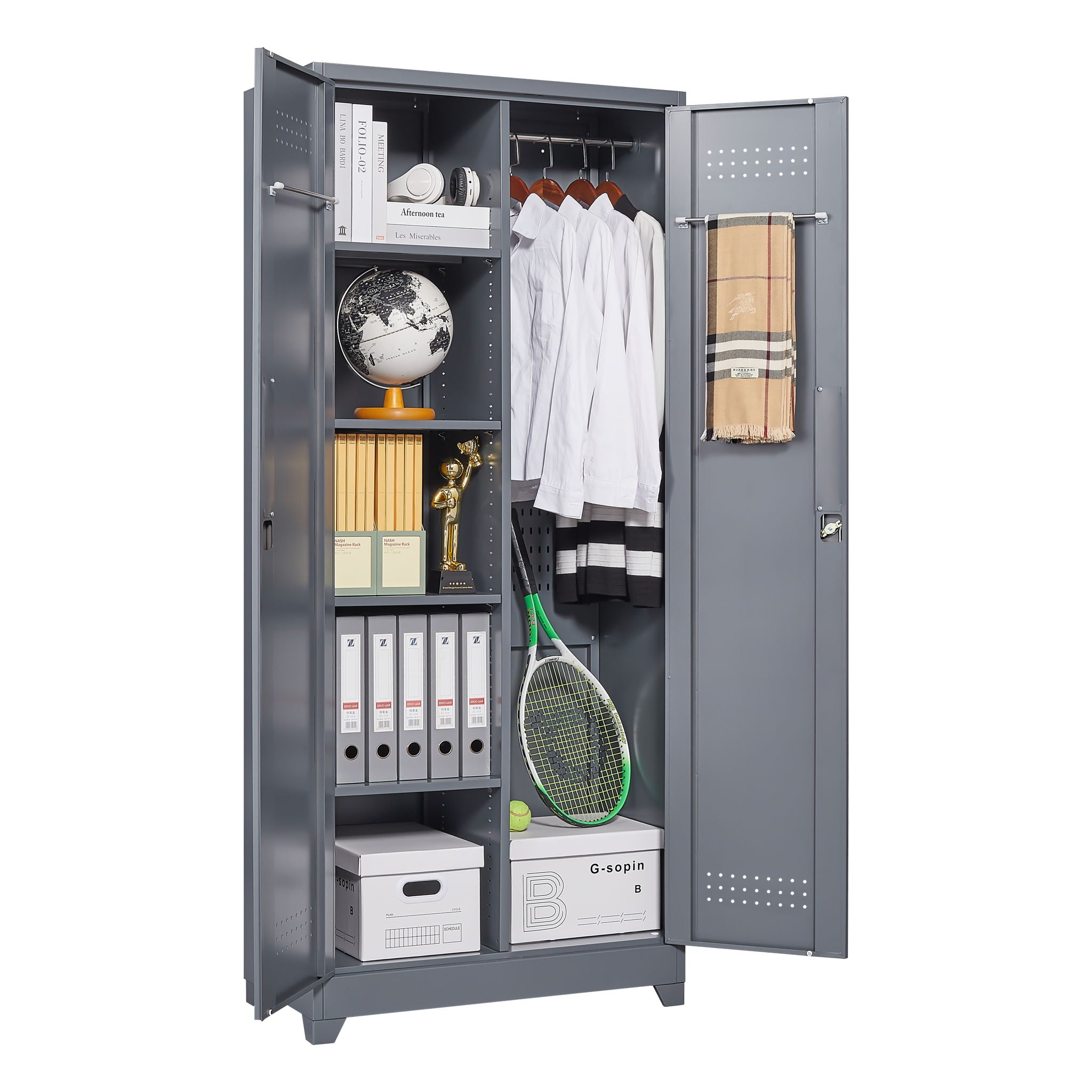 Metal Storage Cabinets, Cleaning Tool Cabinet With Locking Door, Tall Broom Tool Organizer And Storage, Large Storage Cabinet For Kitchen