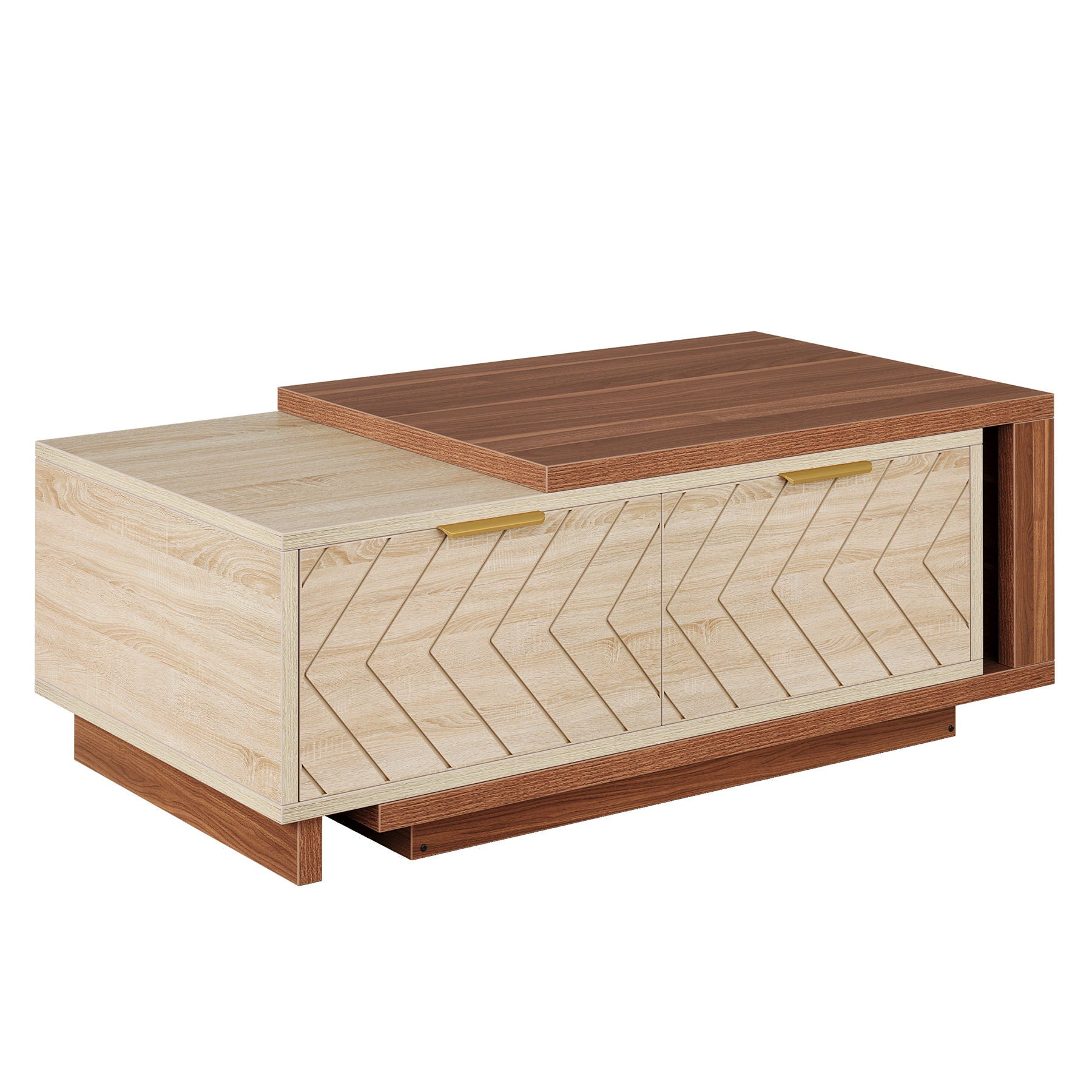 Extendable Coffee Table With 2 Storage Drawers, Dual Tone With Sliding Top, Hidden Storage - Walnut